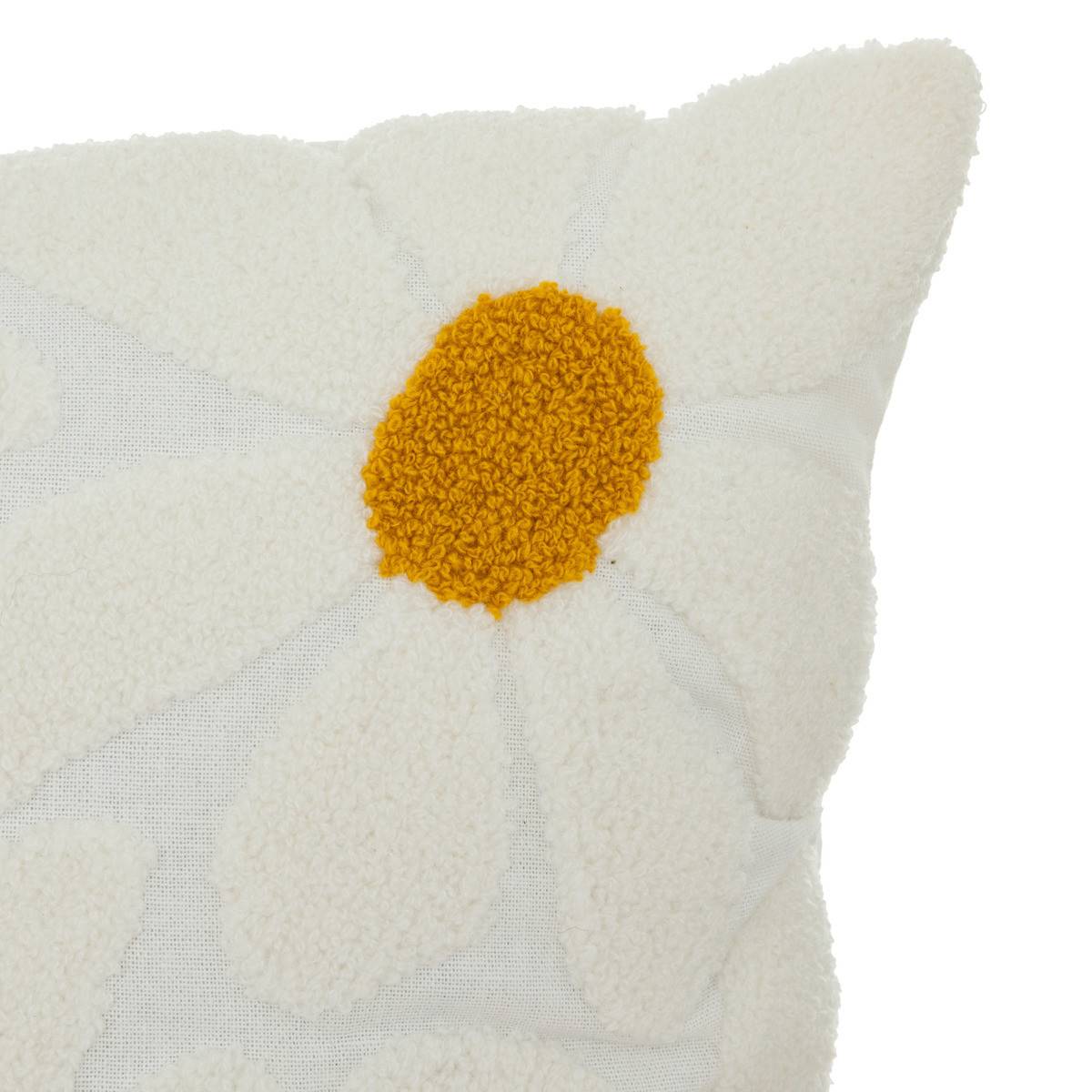 Coussin décoratif Blanc et Ocre motifs brodés et en relief 40 x 40 cm - Image 2