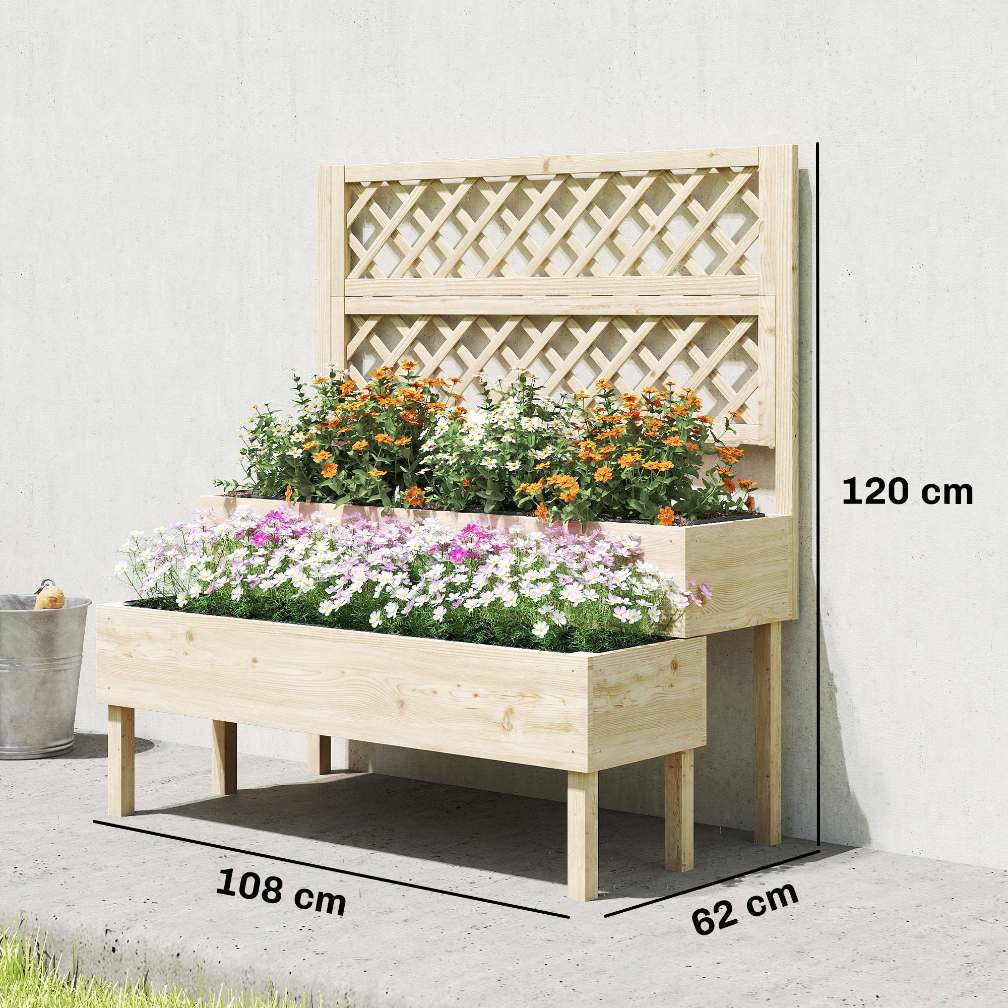 Sans Marque - Jardinière à 2 Niveaux avec Treillis, bac à fleurs, avec tissu non tissé, 108 x 62 x 120 cm, effet bois naturelle - Image 5