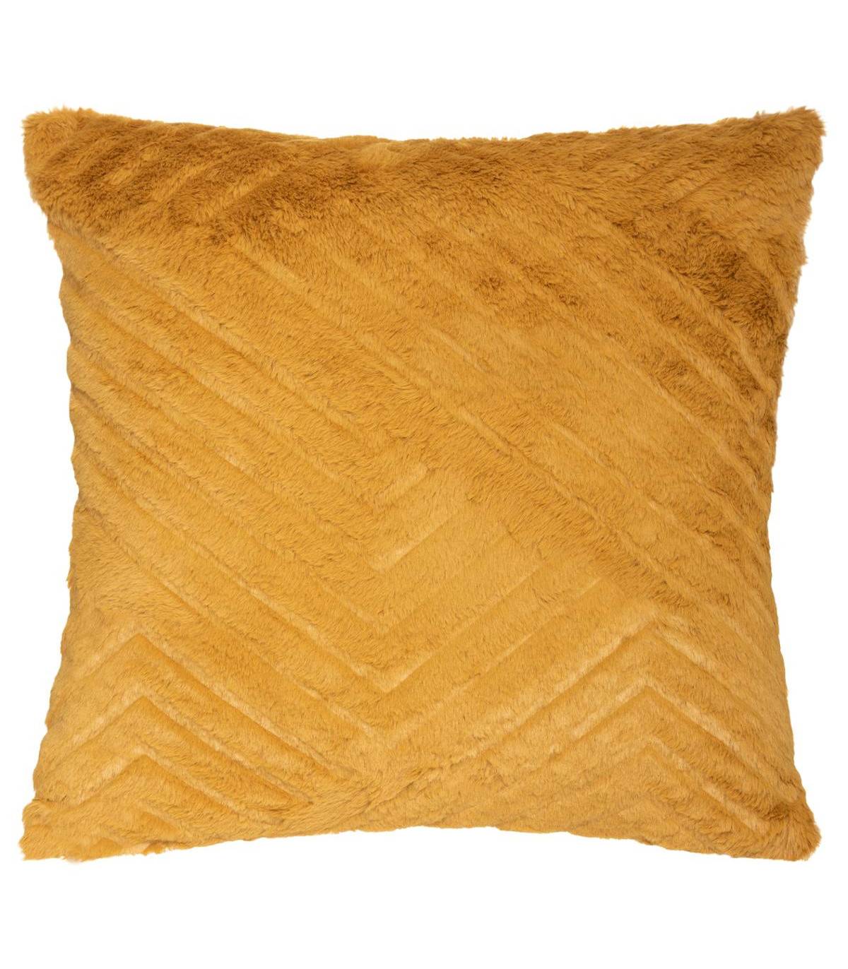 Coussin déhoussable Ocre en Fourrure motif en relief  45 x 45 cm - Image 1