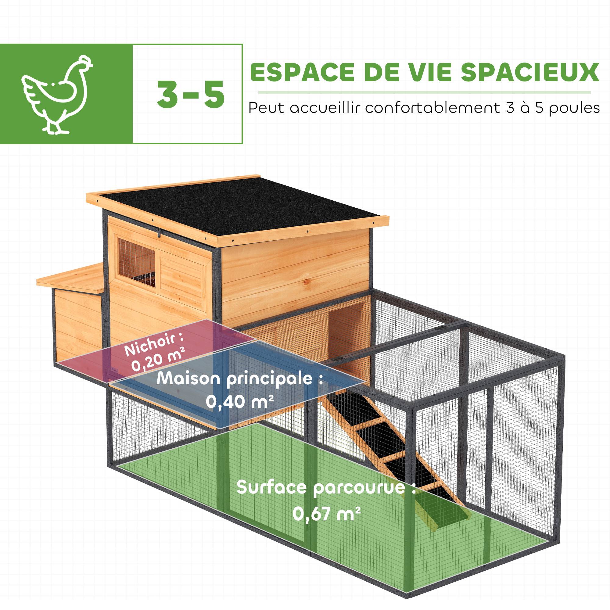 Poulailler bois acier 3-5 poules pondoir grand enclos base surélevée 192x81x104cm orange - ComfortXL Outdoor Living - Image 6