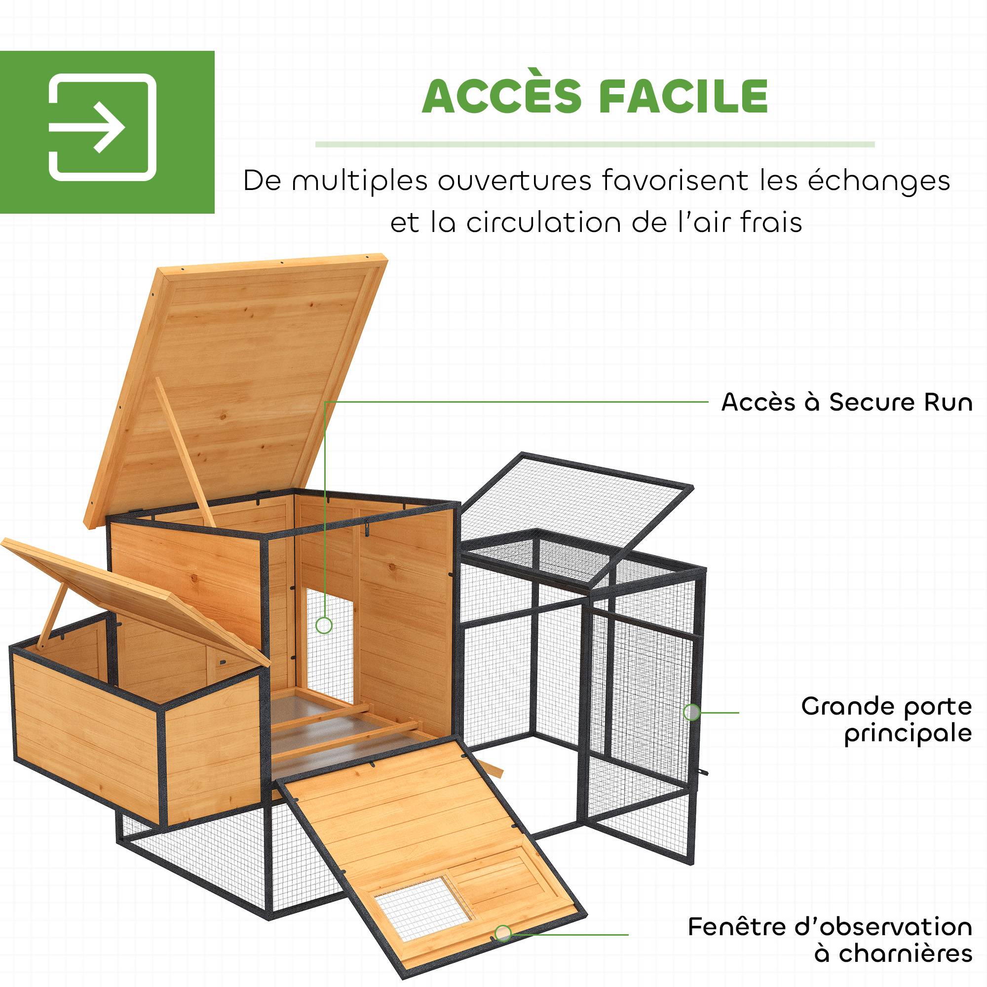 Poulailler bois acier 3-5 poules pondoir grand enclos base surélevée 192x81x104cm orange - ComfortXL Outdoor Living - Image 8