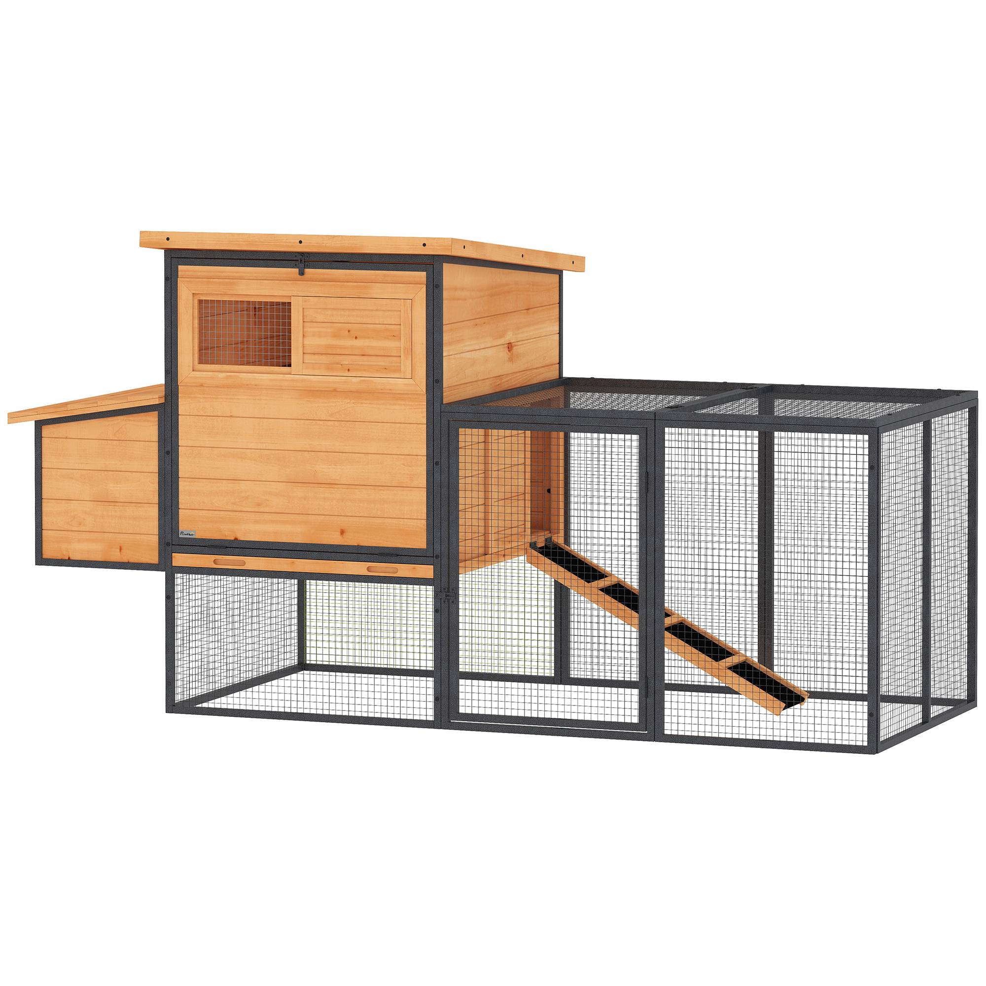 Poulailler bois acier 3-5 poules pondoir grand enclos base surélevée 192x81x104cm orange - ComfortXL Outdoor Living - Image 1