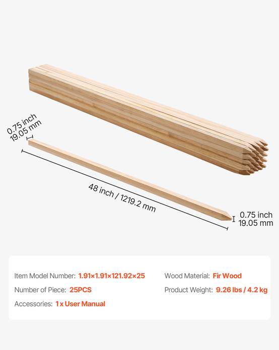 VEVOR Piquets Clôture Jardin Bois Poteaux à Pointe 25 PCS 19,05x19,05x1219,2 mm - Image 7