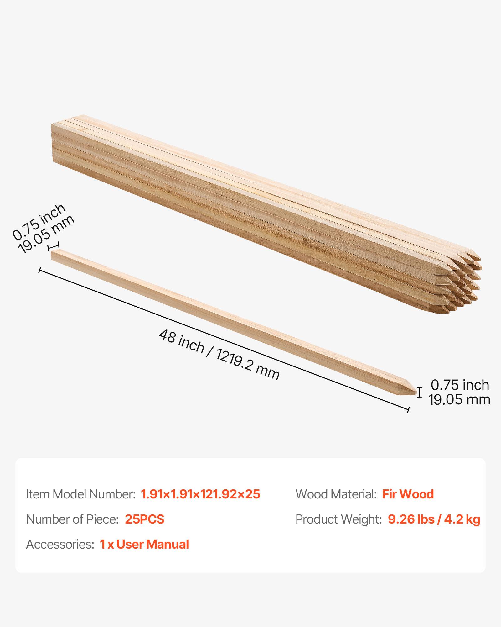 VEVOR Piquets Clôture Jardin Bois Poteaux à Pointe 25 PCS 19,05x19,05x1219,2 mm - Image 7