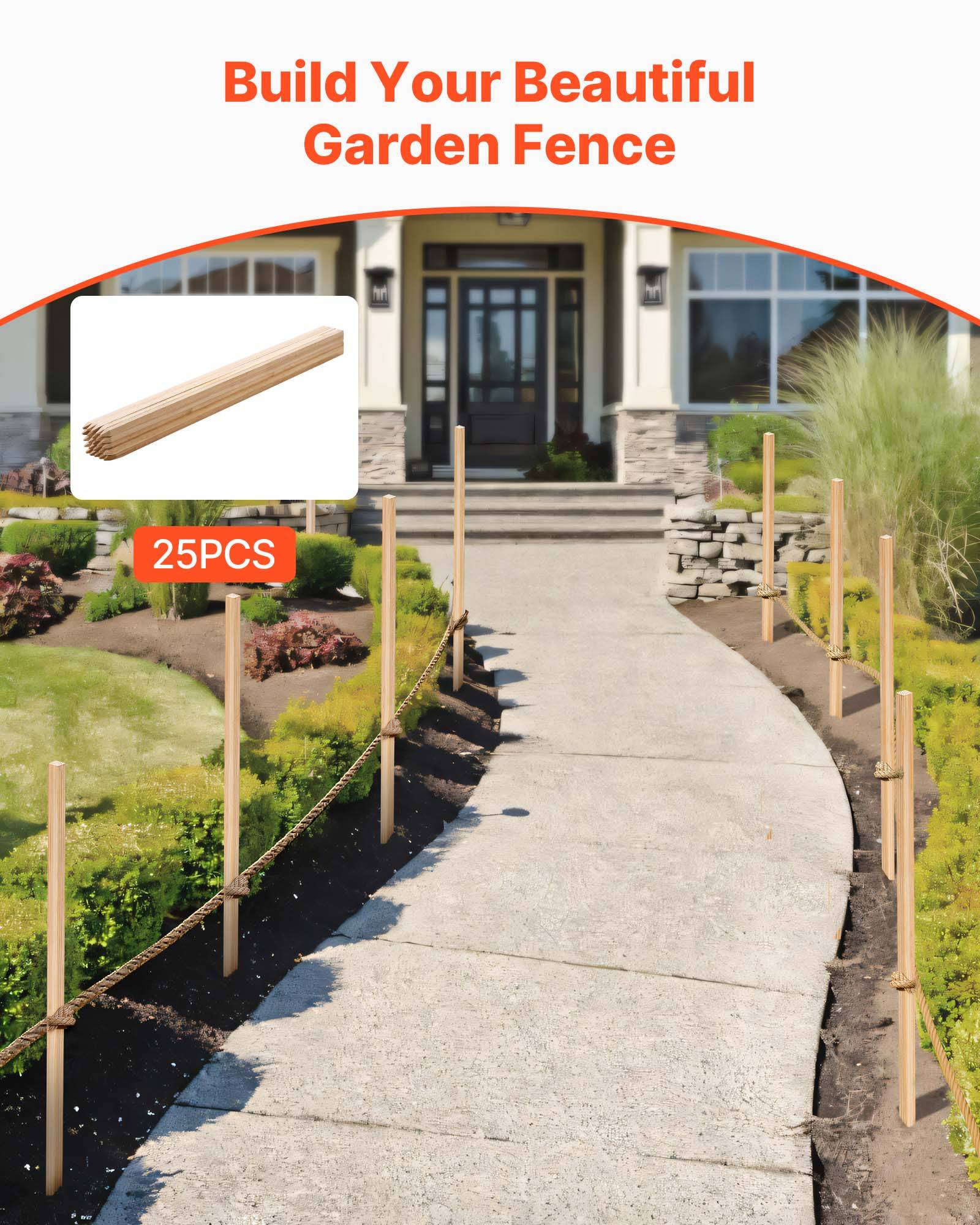 VEVOR Piquets Clôture Jardin Bois Poteaux à Pointe 25 PCS 19,05x19,05x1219,2 mm - Image 2