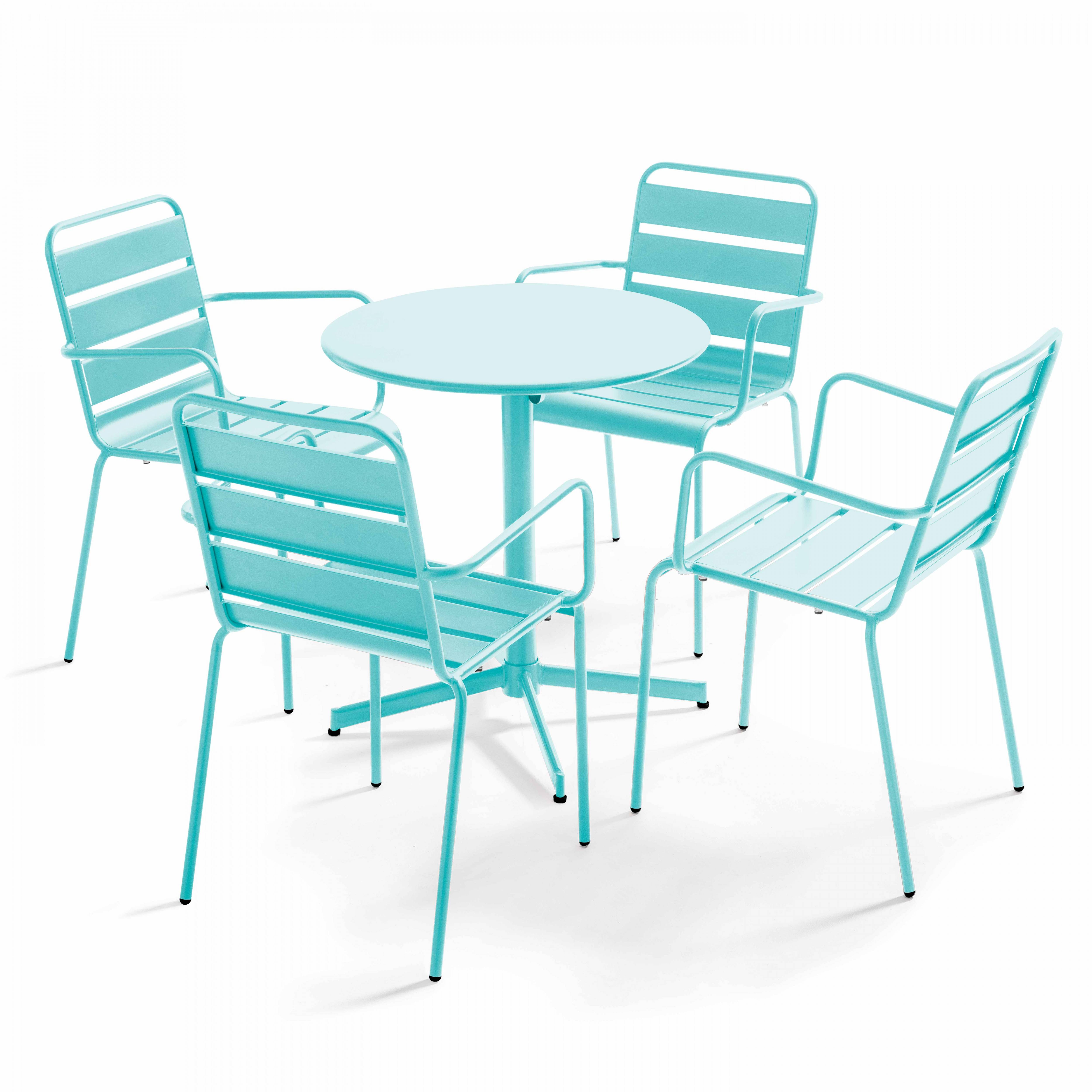 Oviala - Ensemble table de jardin et 4 fauteuils métal turquoise Palavas - Oviala - Image 1