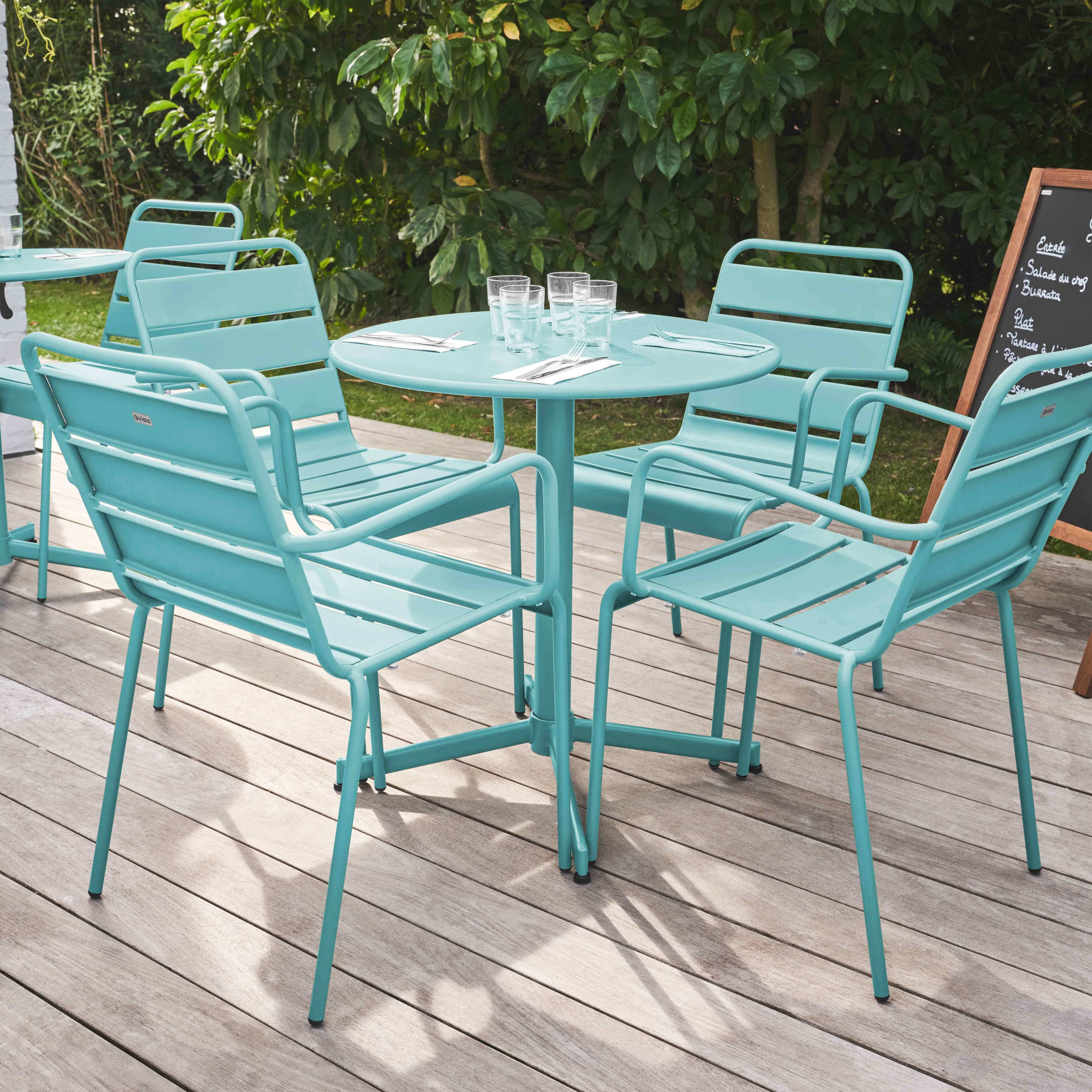 Oviala - Ensemble table de jardin et 4 fauteuils métal turquoise Palavas - Oviala - Image 3