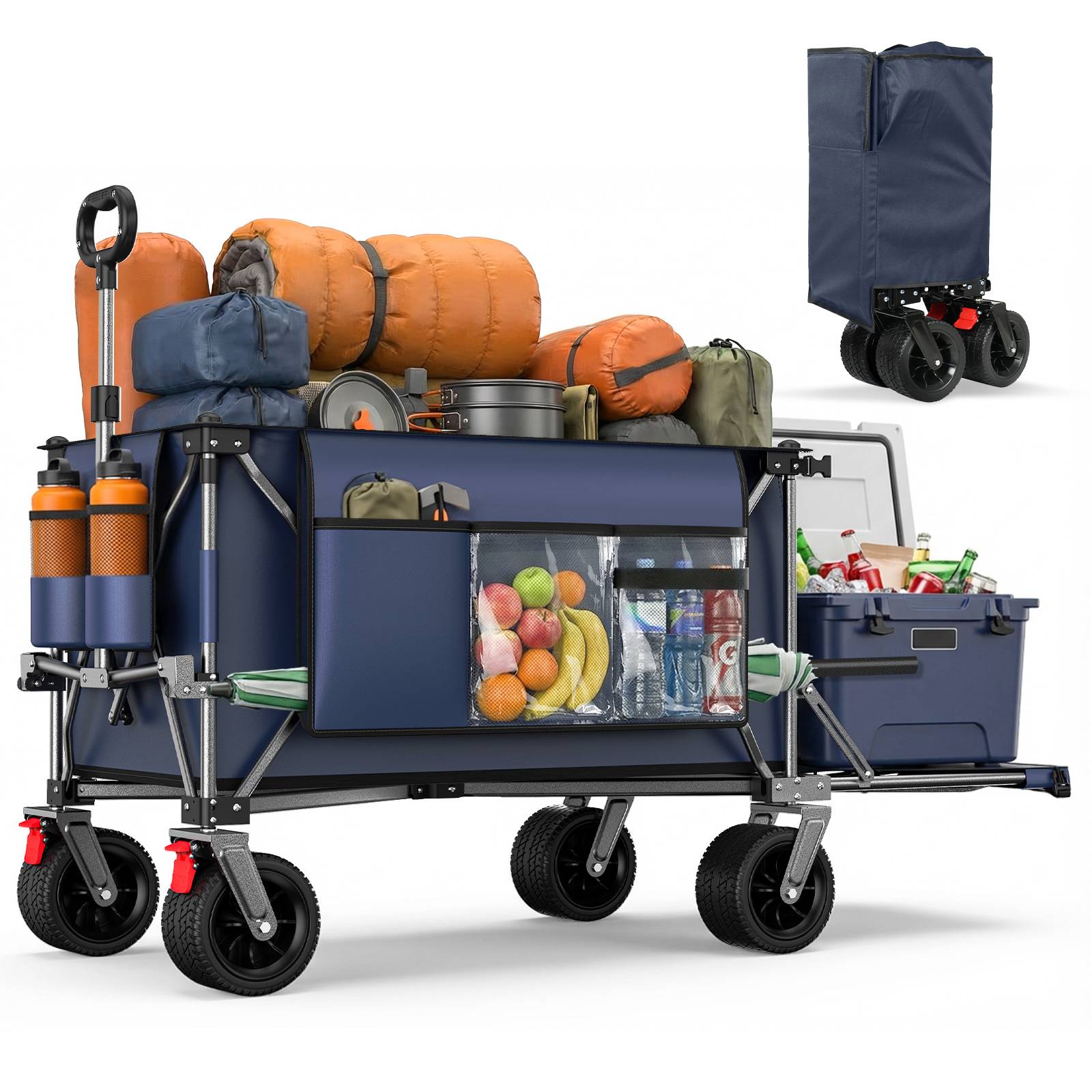 ComfortXL - Chariot de jardin pliable en acier plage camping capacité 300 L 140 cm bleu-gris - ComfortXL Outdoor Living - Image 1