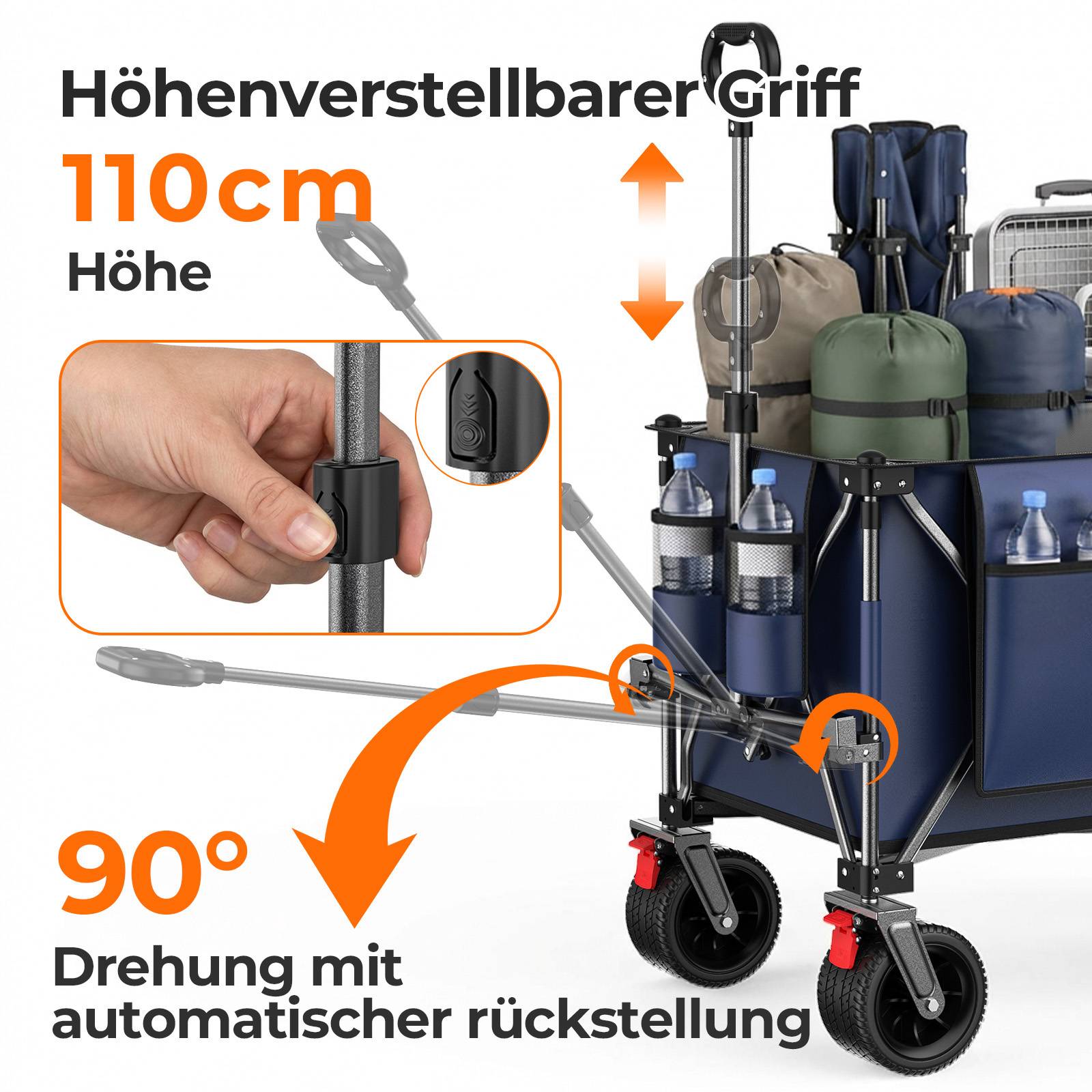 ComfortXL - Chariot de jardin pliable en acier plage camping capacité 300 L 140 cm bleu-gris - ComfortXL Outdoor Living - Image 6