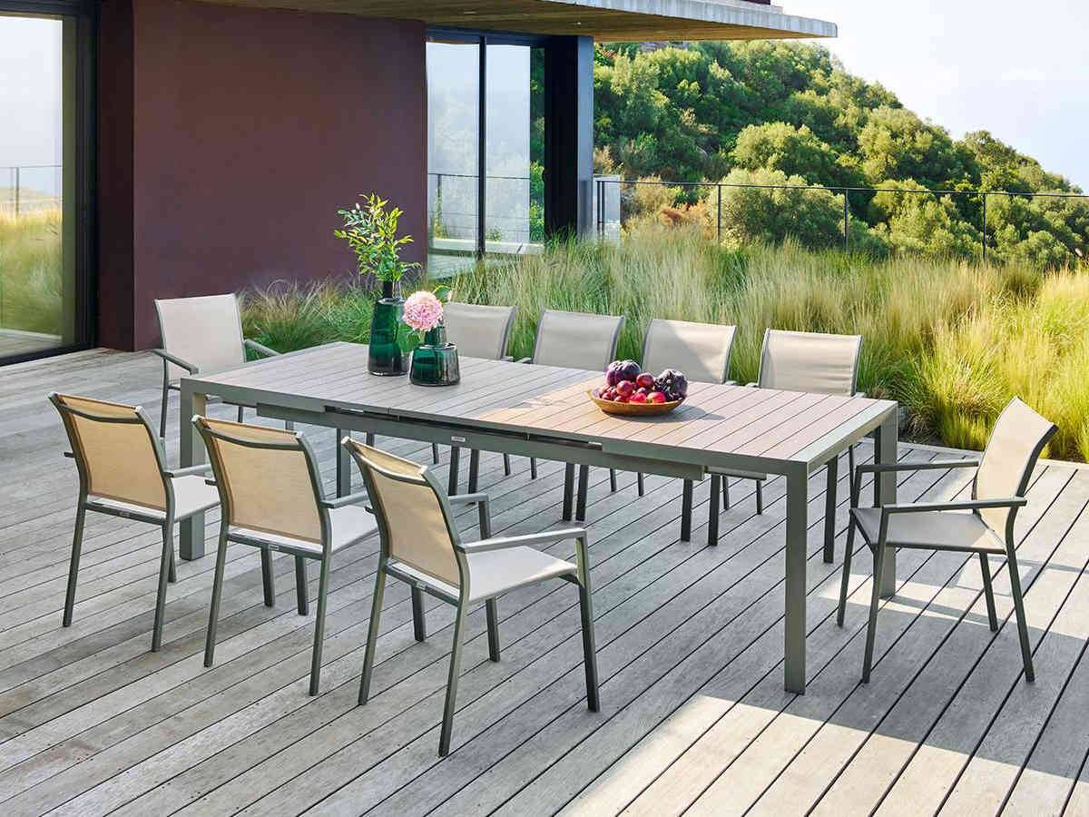 Hesperide - Table de jardin rectangulaire extensible en aluminium Evasion Lin/Vert Laurier Graphite 10/12 places + 10 fauteuils Piazza - Hespéride - Image 3