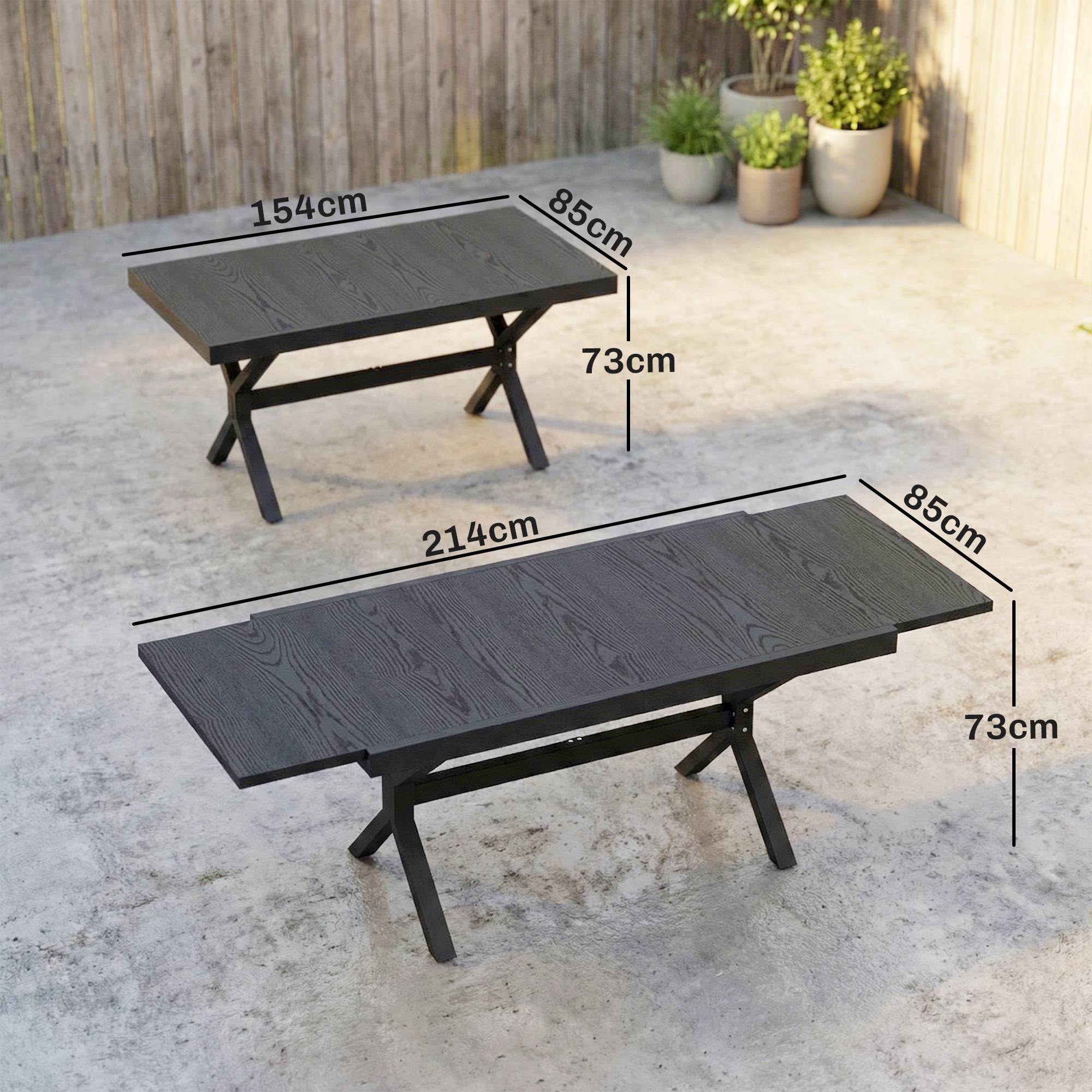 Table de Jardin Extensible Aluminium Table de Repas Extérieure Effet Bois 8-10 Personnes 214x85x73cm Gris Anthracite - Image 5