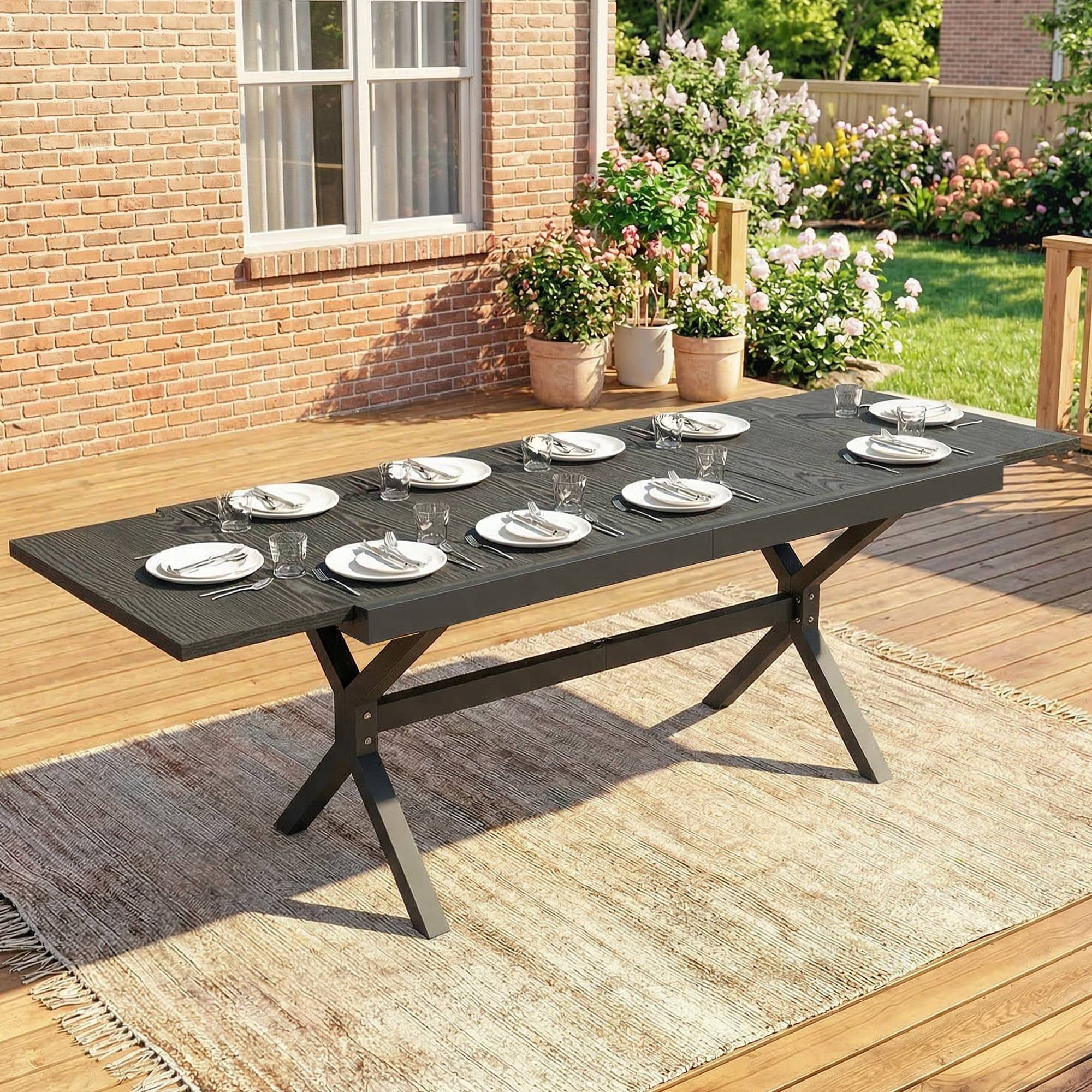 Table de Jardin Extensible Aluminium Table de Repas Extérieure Effet Bois 8-10 Personnes 214x85x73cm Gris Anthracite - Image 3