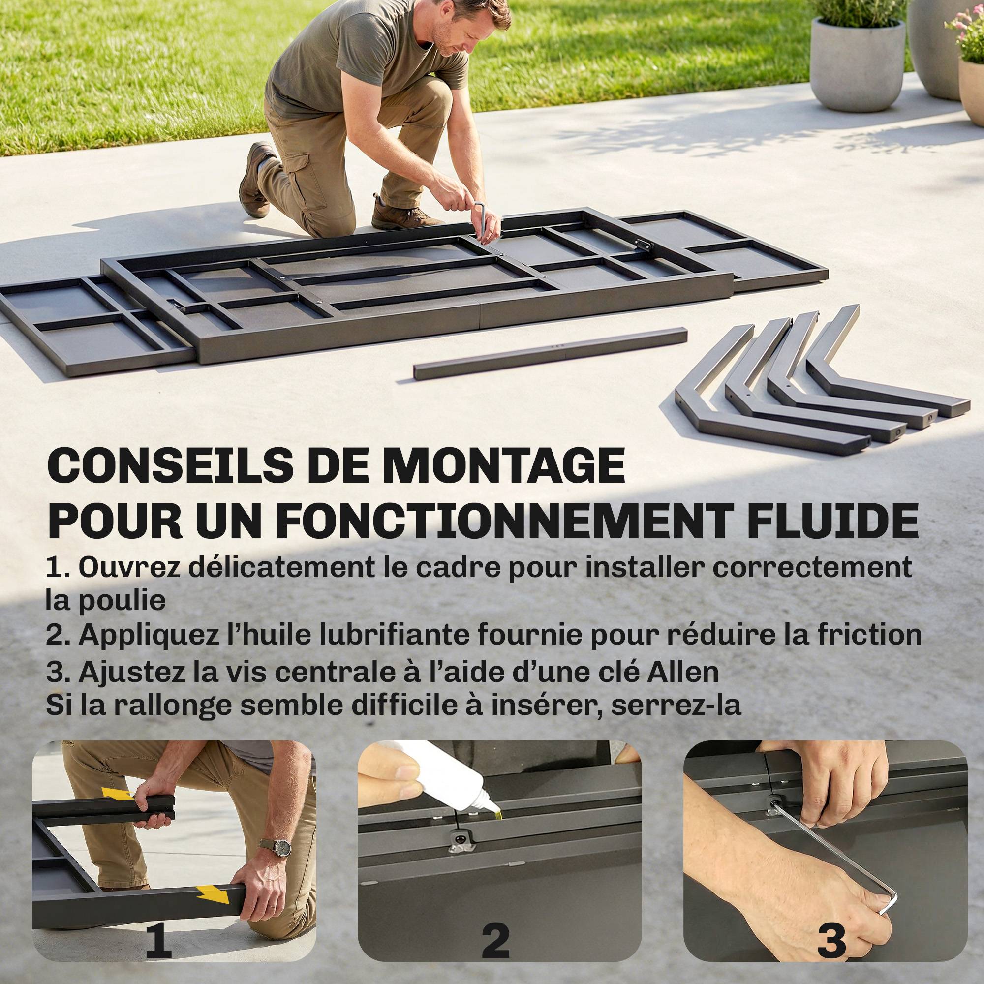 Table de Jardin Extensible Aluminium Table de Repas Extérieure Effet Bois 8-10 Personnes 214x85x73cm Gris Anthracite - Image 9