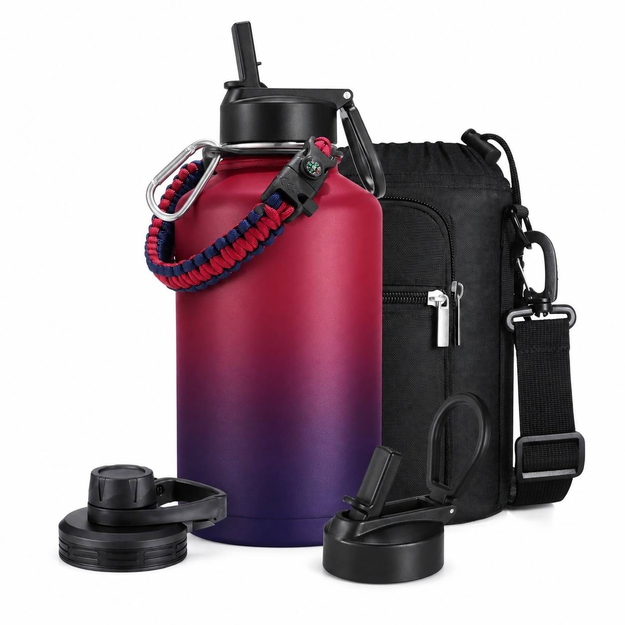 Bouteille Isotherme Acier Inoxydable Double Paroi Étanche 2 Couvercles pour Boissons Gazeuses Sport - Image 1