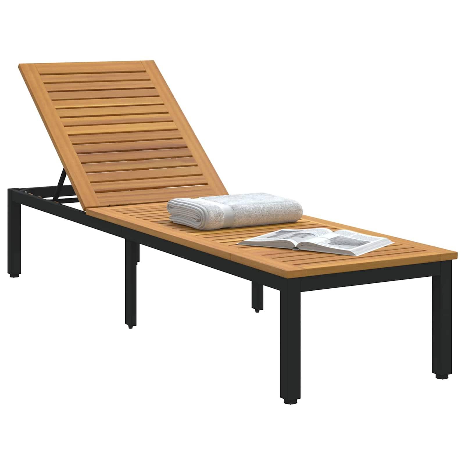 Vidaxl - Transat Noir 200 x 55 x 35 cm Bois d'Acacia Massif vidaXL 4010620 - Image 2