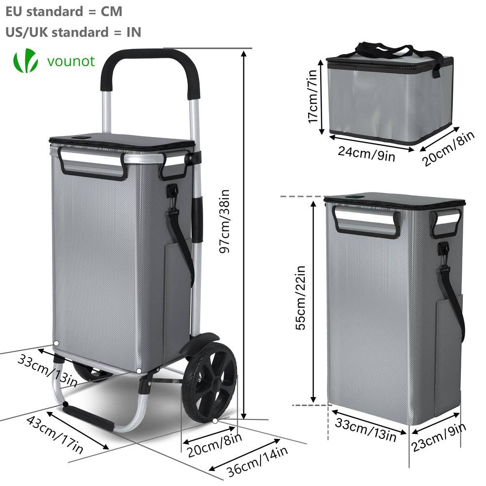 Chariot de course pliable aluminium 2 roues avec sac isotherme gris - Image 7