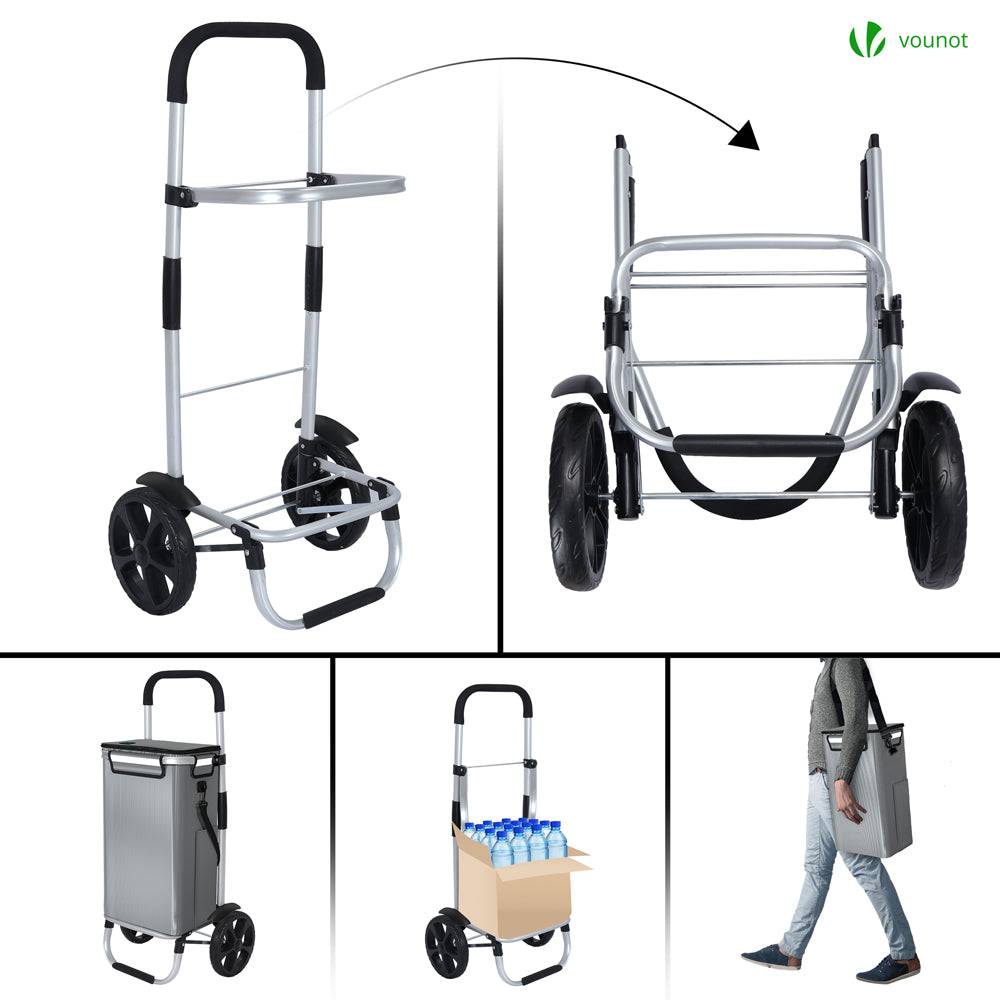 Chariot de course pliable aluminium 2 roues avec sac isotherme gris - Image 3
