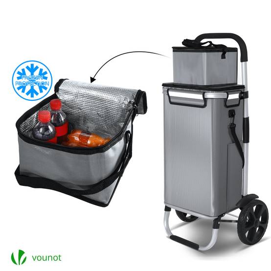 Chariot de course pliable aluminium 2 roues avec sac isotherme gris - Image 4