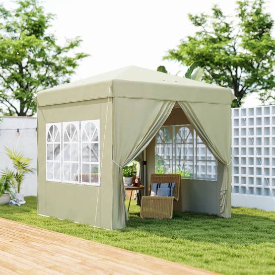 Tonnelle pliante pop-up en métal pour réception avec fenêtres réglable 248x248cm crème - ComfortXL Outdoor Living - Image 3