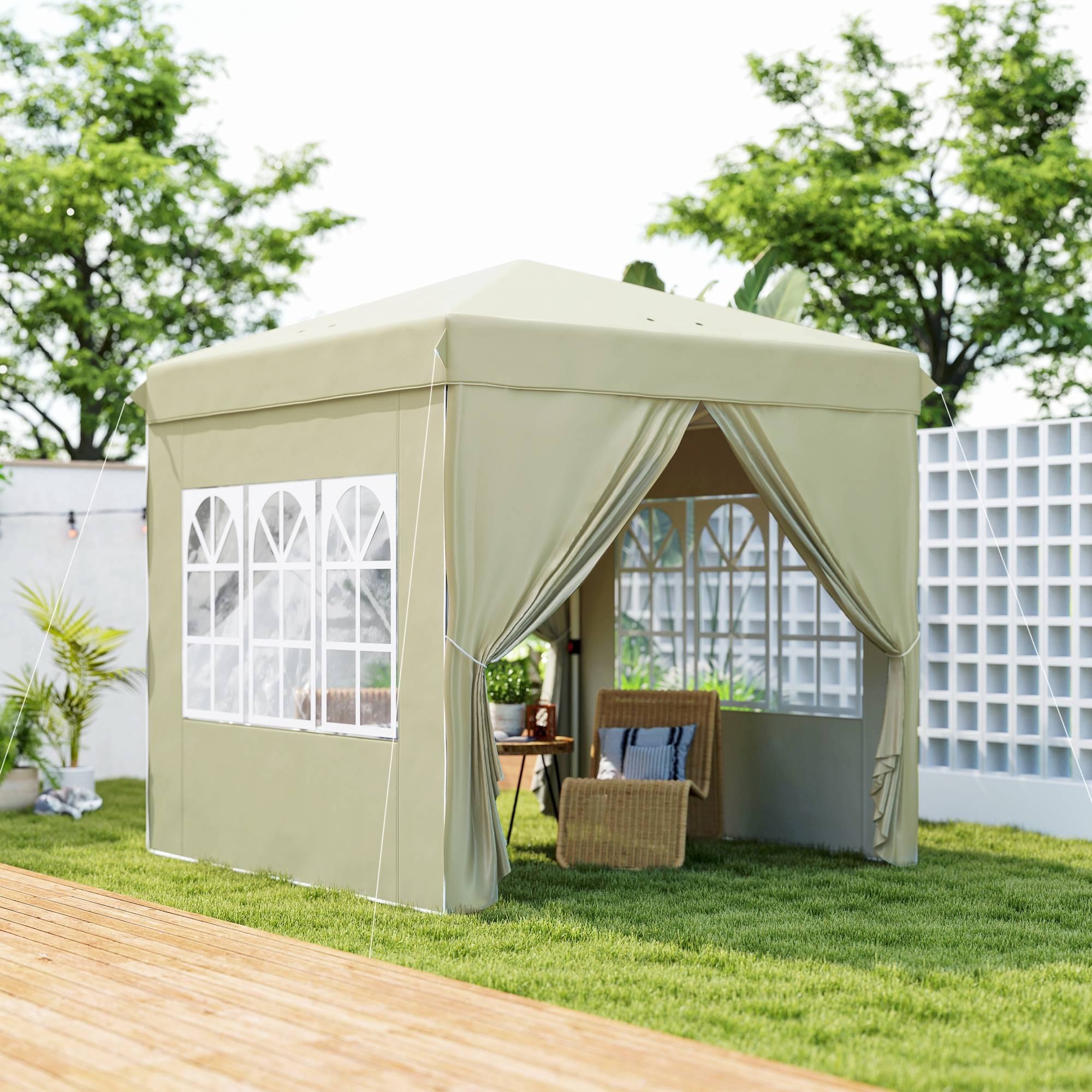 Tonnelle pliante pop-up en métal pour réception avec fenêtres réglable 248x248cm crème - ComfortXL Outdoor Living - Image 3
