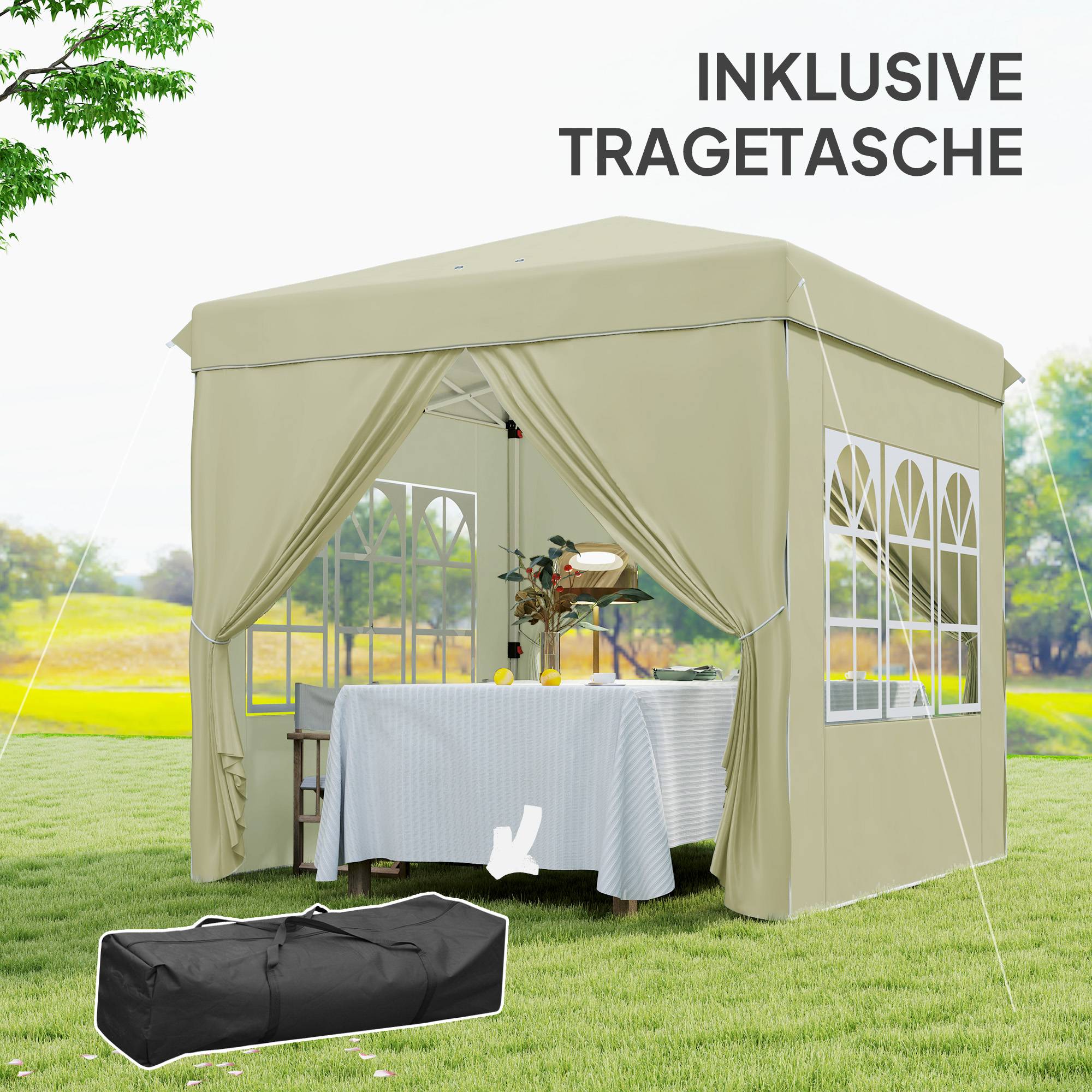 Tonnelle pliante pop-up en métal pour réception avec fenêtres réglable 248x248cm crème - ComfortXL Outdoor Living - Image 9