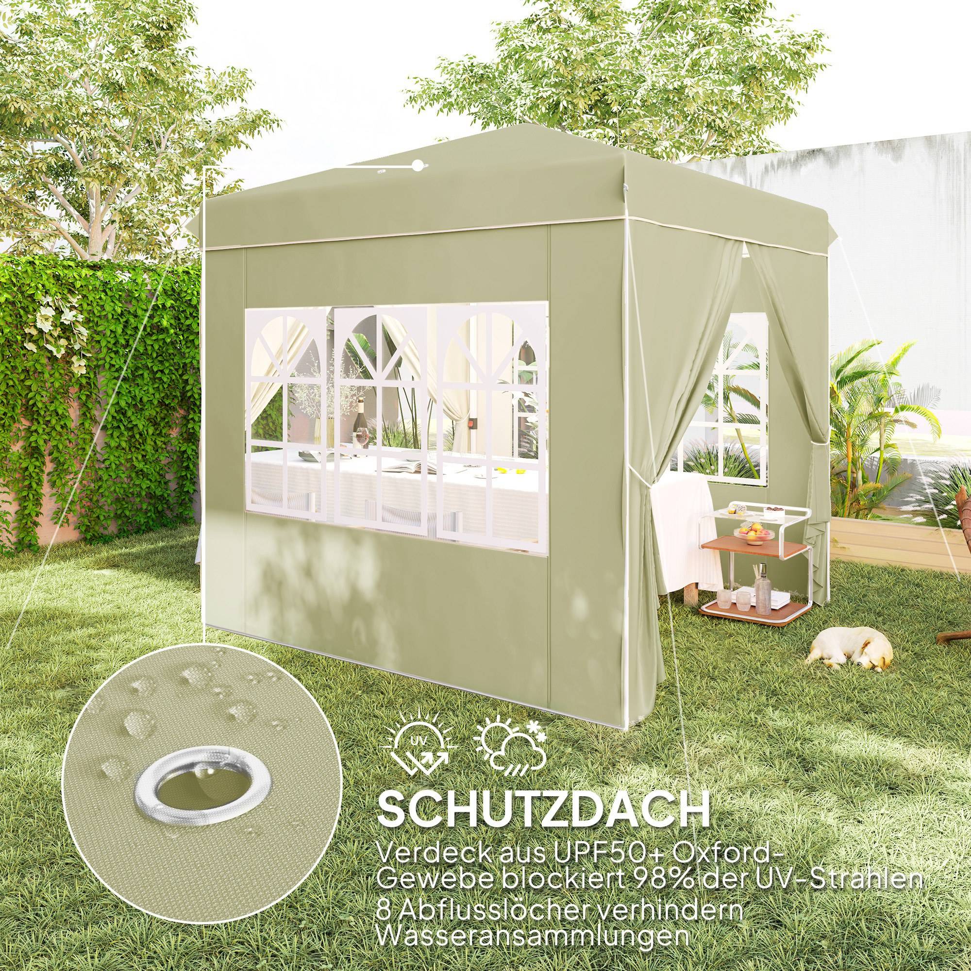 Tonnelle pliante pop-up en métal pour réception avec fenêtres réglable 248x248cm crème - ComfortXL Outdoor Living - Image 8