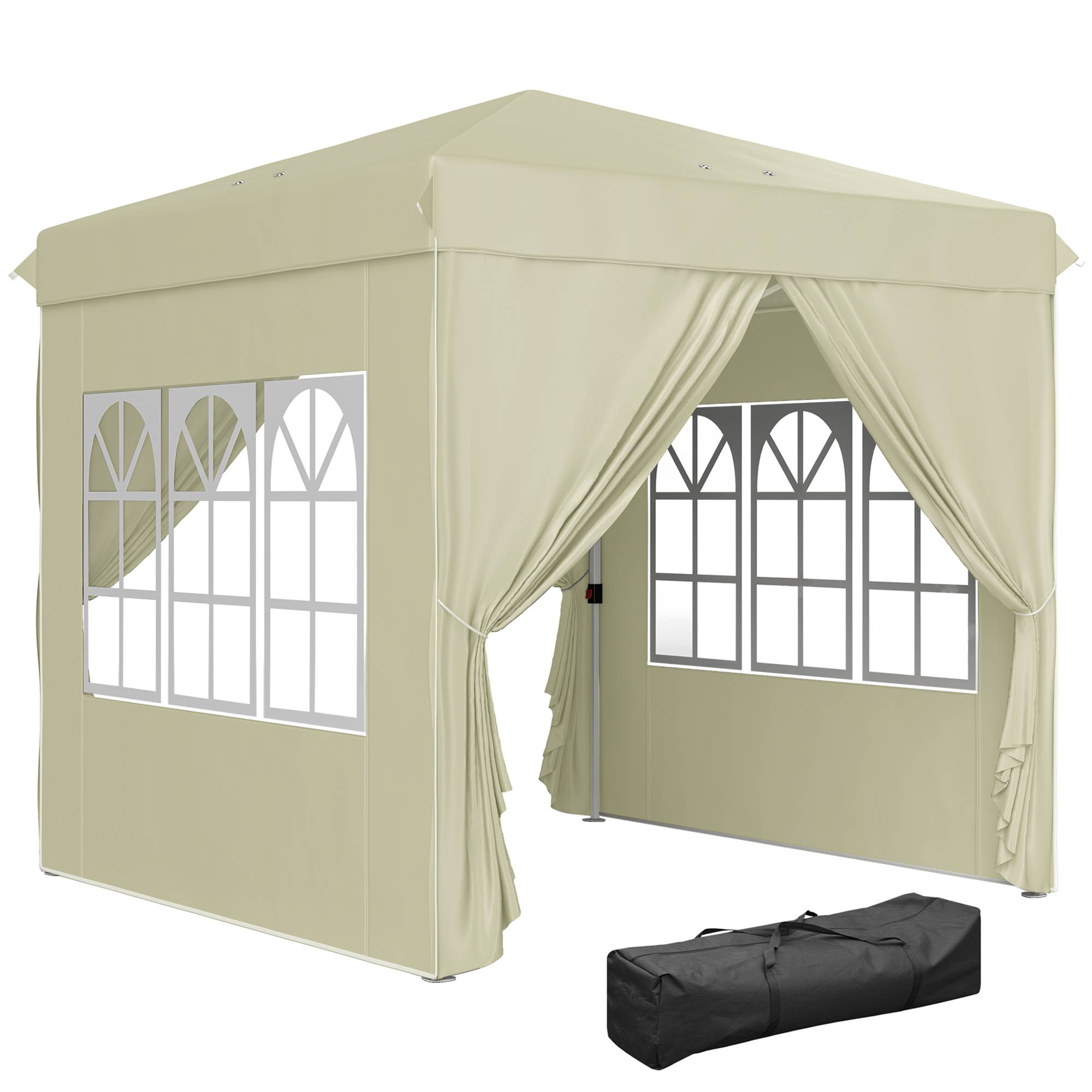 Tonnelle pliante pop-up en métal pour réception avec fenêtres réglable 248x248cm crème - ComfortXL Outdoor Living - Image 1