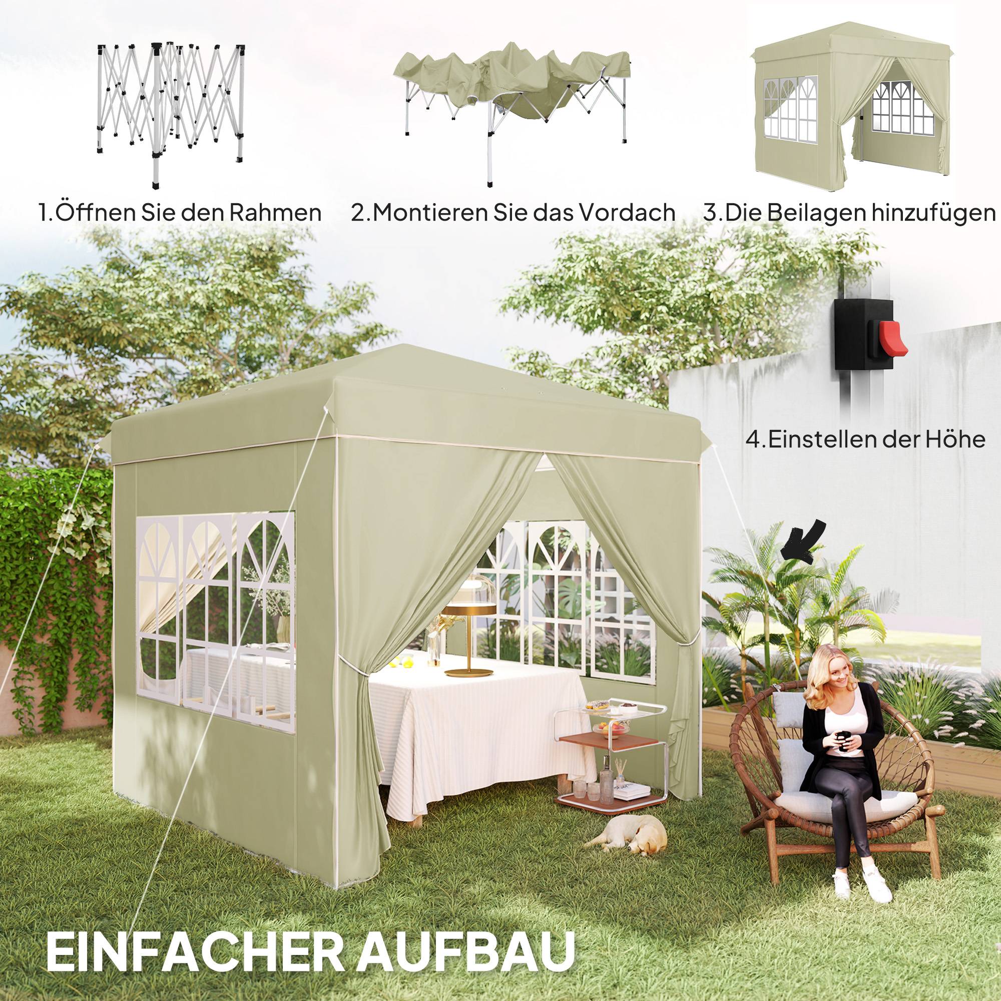 Tonnelle pliante pop-up en métal pour réception avec fenêtres réglable 248x248cm crème - ComfortXL Outdoor Living - Image 6