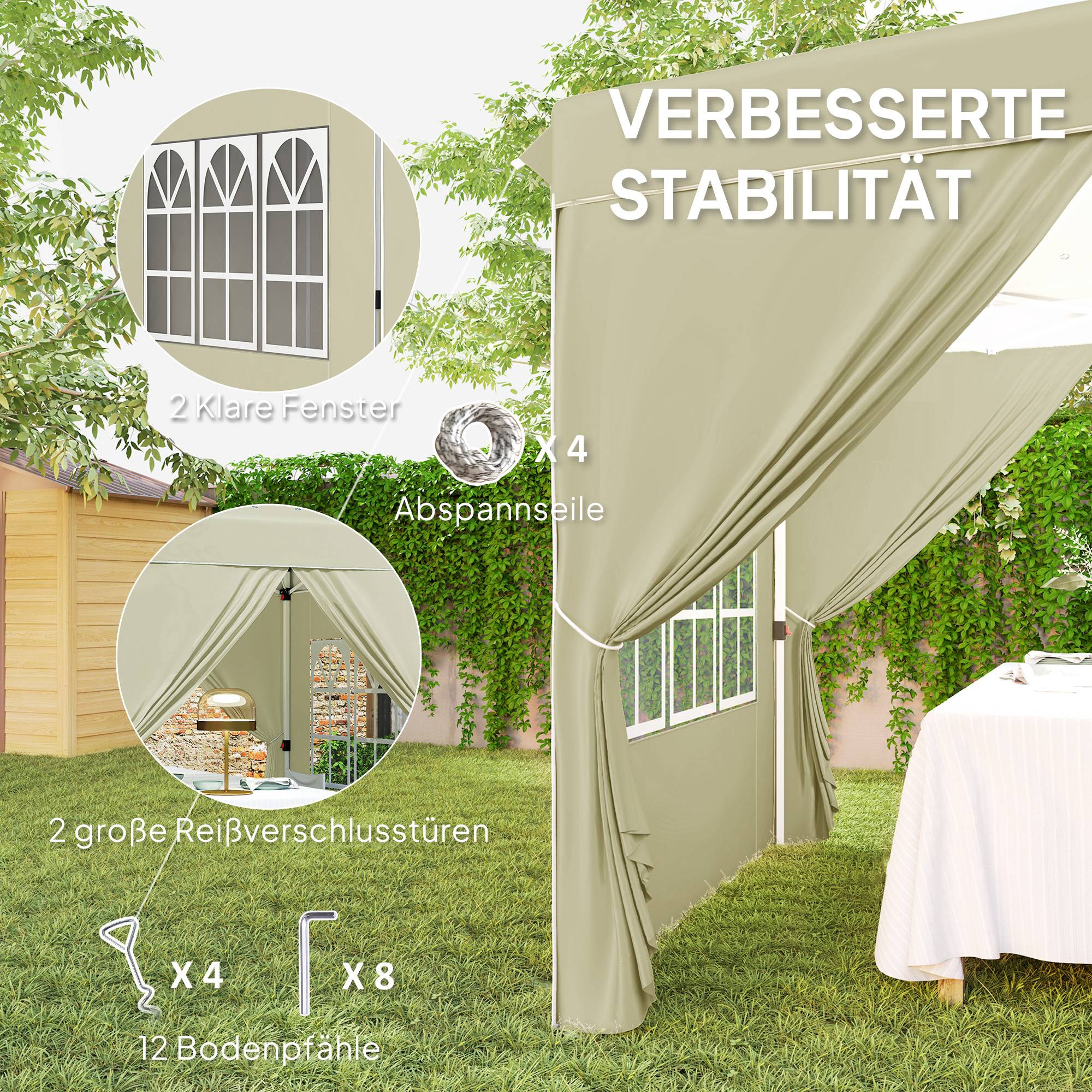 Tonnelle pliante pop-up en métal pour réception avec fenêtres réglable 248x248cm crème - ComfortXL Outdoor Living - Image 10