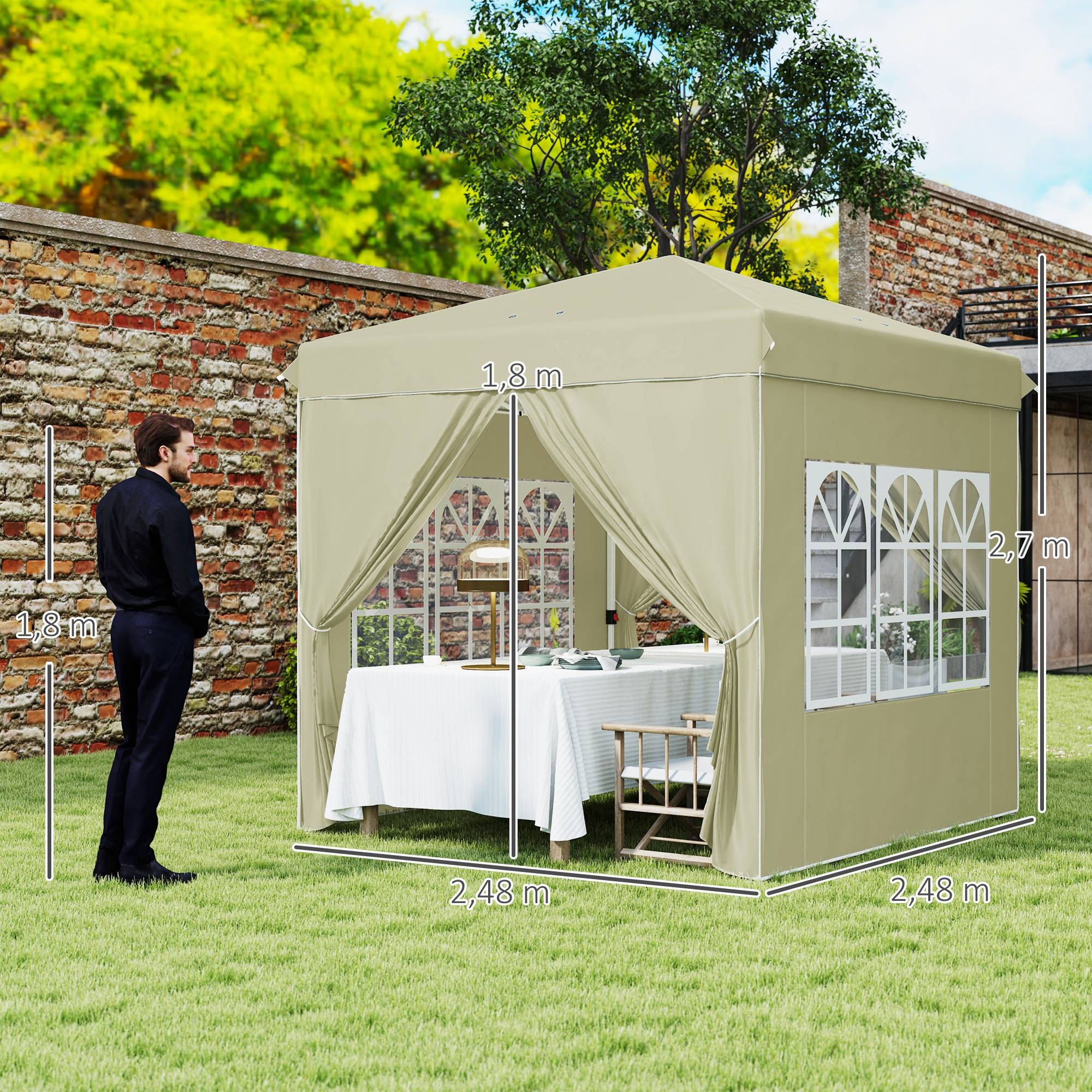 Tonnelle pliante pop-up en métal pour réception avec fenêtres réglable 248x248cm crème - ComfortXL Outdoor Living - Image 5