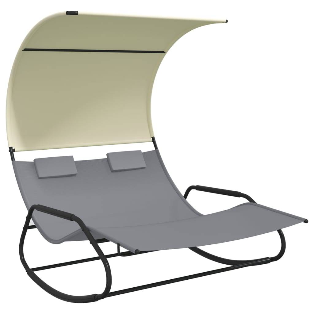 Vidaxl - Chaise longue double à bascule avec auvent Gris et crème vidaXL 317588 - Image 2