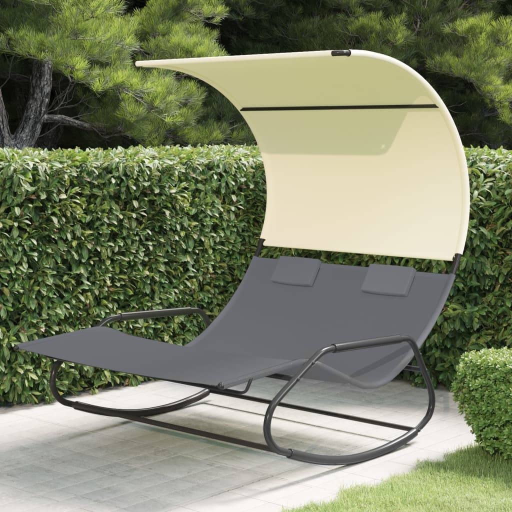 Vidaxl - Chaise longue double à bascule avec auvent Gris et crème vidaXL 317588 - Image 1