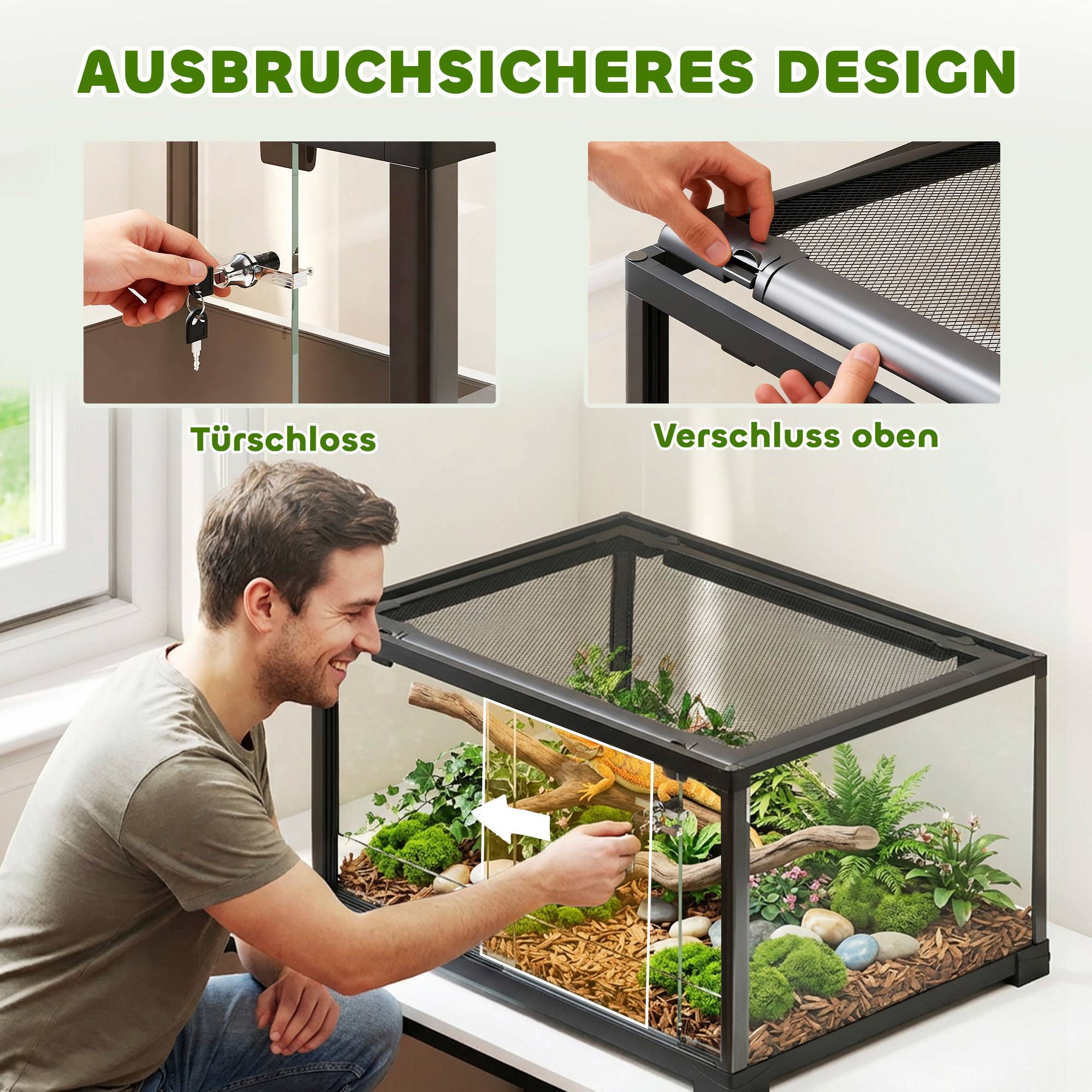 Terrarium pour reptiles verre noir 60 x 45 x 32 cm - PANGIVO - Image 6