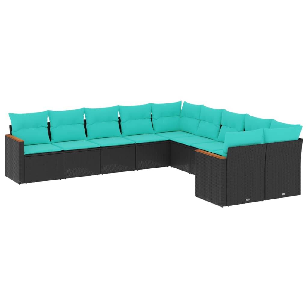 ComfortXL - Salon de jardin en poly rotin 10 places modulable avec rangement intégré Noir et coussins Bleus – ComfortXL Outdoor Living - Image 2