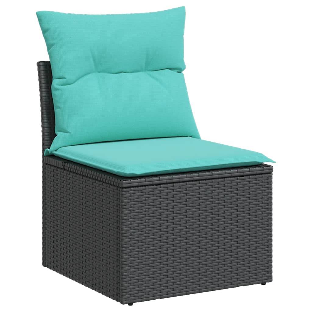 ComfortXL - Salon de jardin en poly rotin 10 places modulable avec rangement intégré Noir et coussins Bleus – ComfortXL Outdoor Living - Image 5