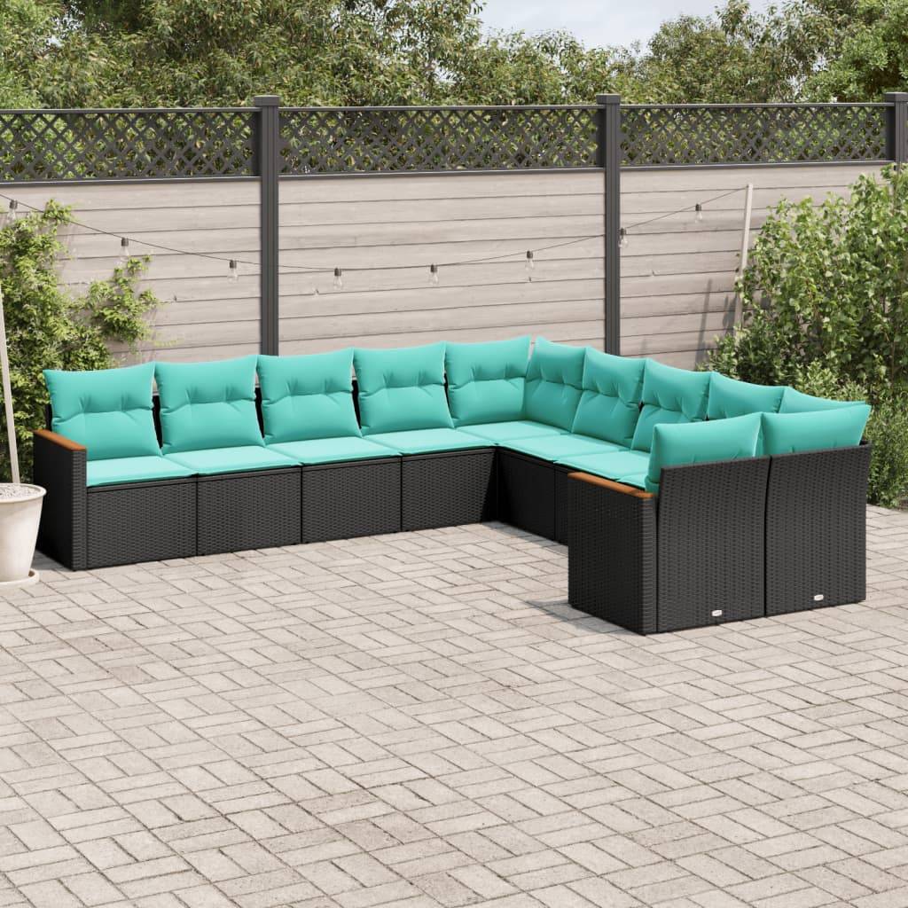 ComfortXL - Salon de jardin en poly rotin 10 places modulable avec rangement intégré Noir et coussins Bleus – ComfortXL Outdoor Living - Image 1