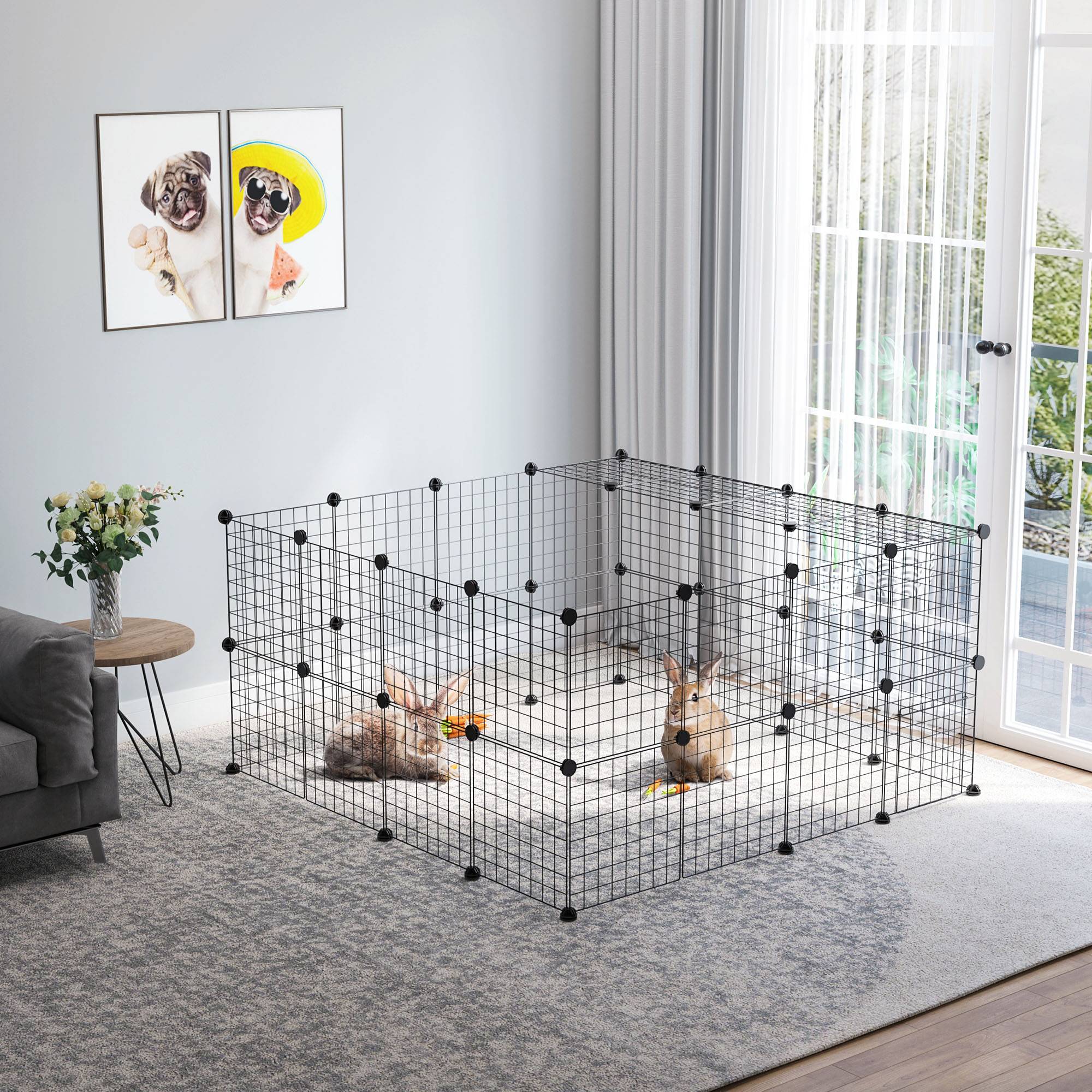Cage parc clôture pour animaux domestiques enclos pour petits animaux 146 x 73 x 73 cm modulable 2 niveaux 36 panneaux bords arrondis fil en acier - Image 4