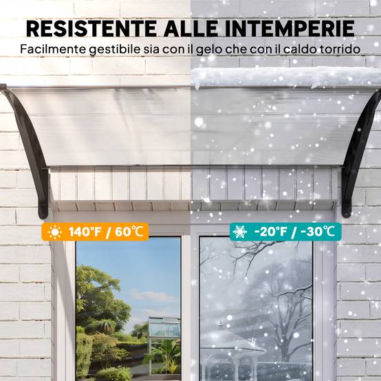 Marquise Porte Polycarbonate Aluminium Auvent Extérieur Protection Pluie 150x90cm Transparent - ComfortXL Outdoor Living - Image 8