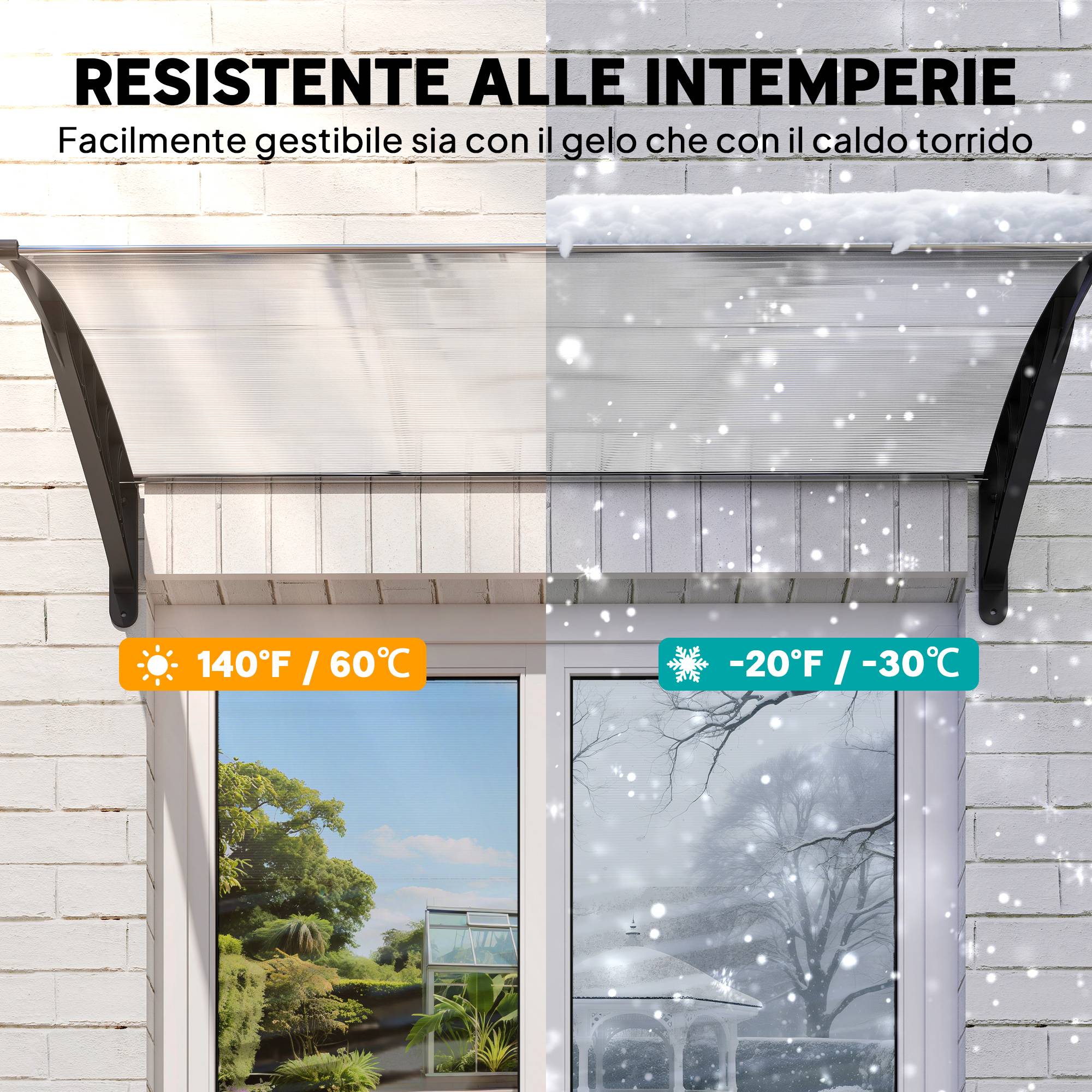 Marquise Porte Polycarbonate Aluminium Auvent Extérieur Protection Pluie 150x90cm Transparent - ComfortXL Outdoor Living - Image 8