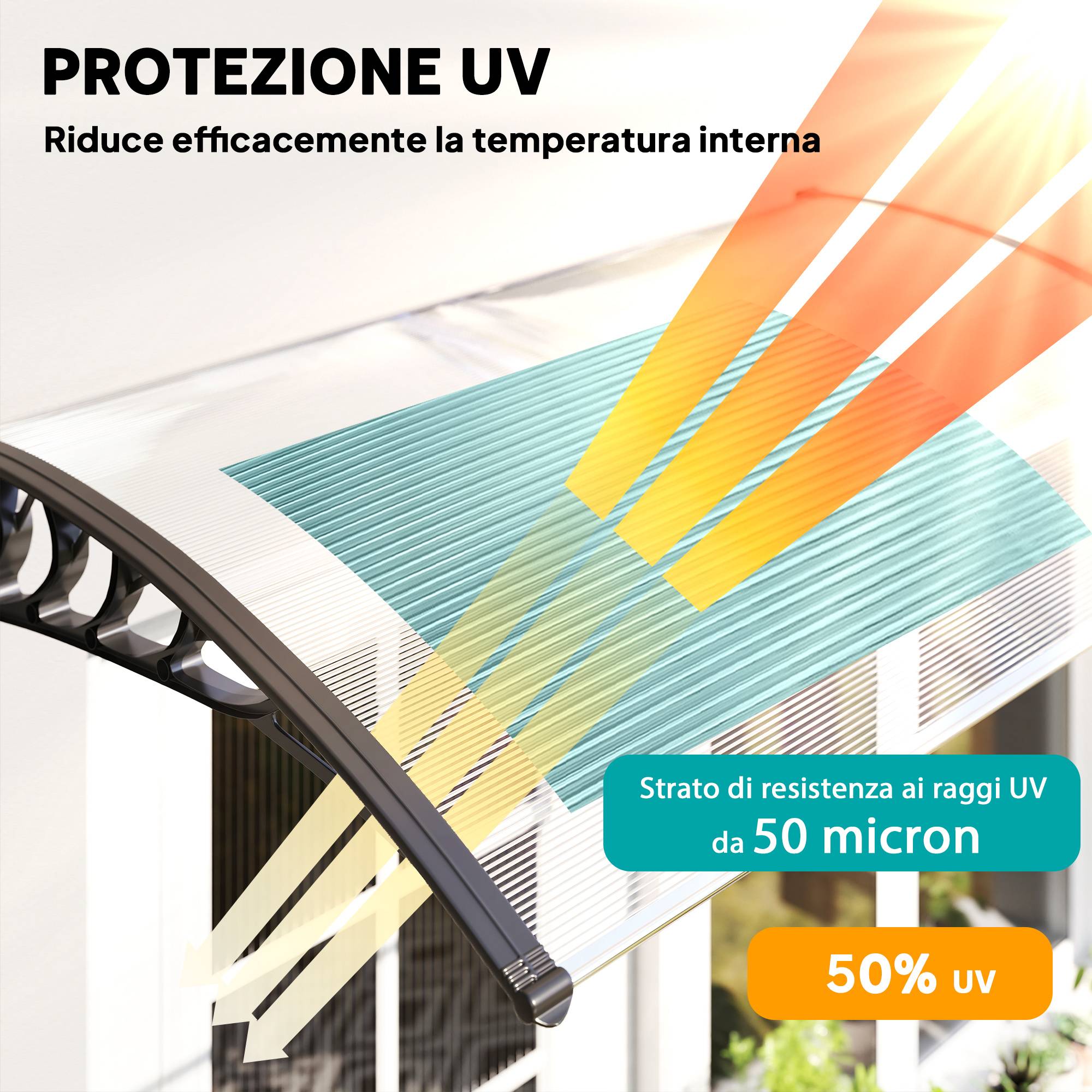 Marquise Porte Polycarbonate Aluminium Auvent Extérieur Protection Pluie 150x90cm Transparent - ComfortXL Outdoor Living - Image 6