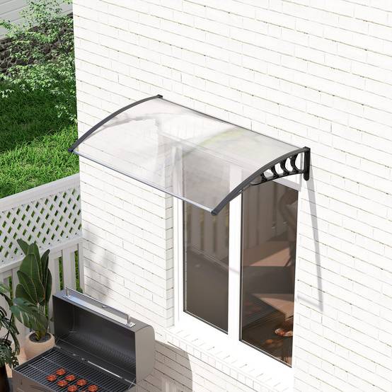 Marquise Porte Polycarbonate Aluminium Auvent Extérieur Protection Pluie 150x90cm Transparent - ComfortXL Outdoor Living - Image 4