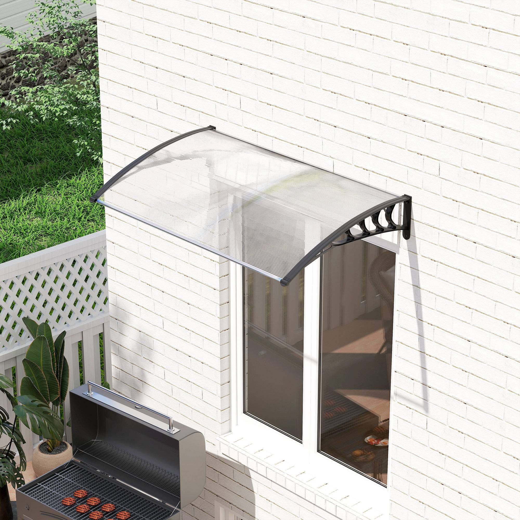Marquise Porte Polycarbonate Aluminium Auvent Extérieur Protection Pluie 150x90cm Transparent - ComfortXL Outdoor Living - Image 4