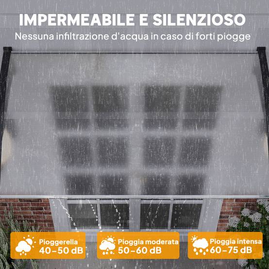 Marquise Porte Polycarbonate Aluminium Auvent Extérieur Protection Pluie 150x90cm Transparent - ComfortXL Outdoor Living - Image 7