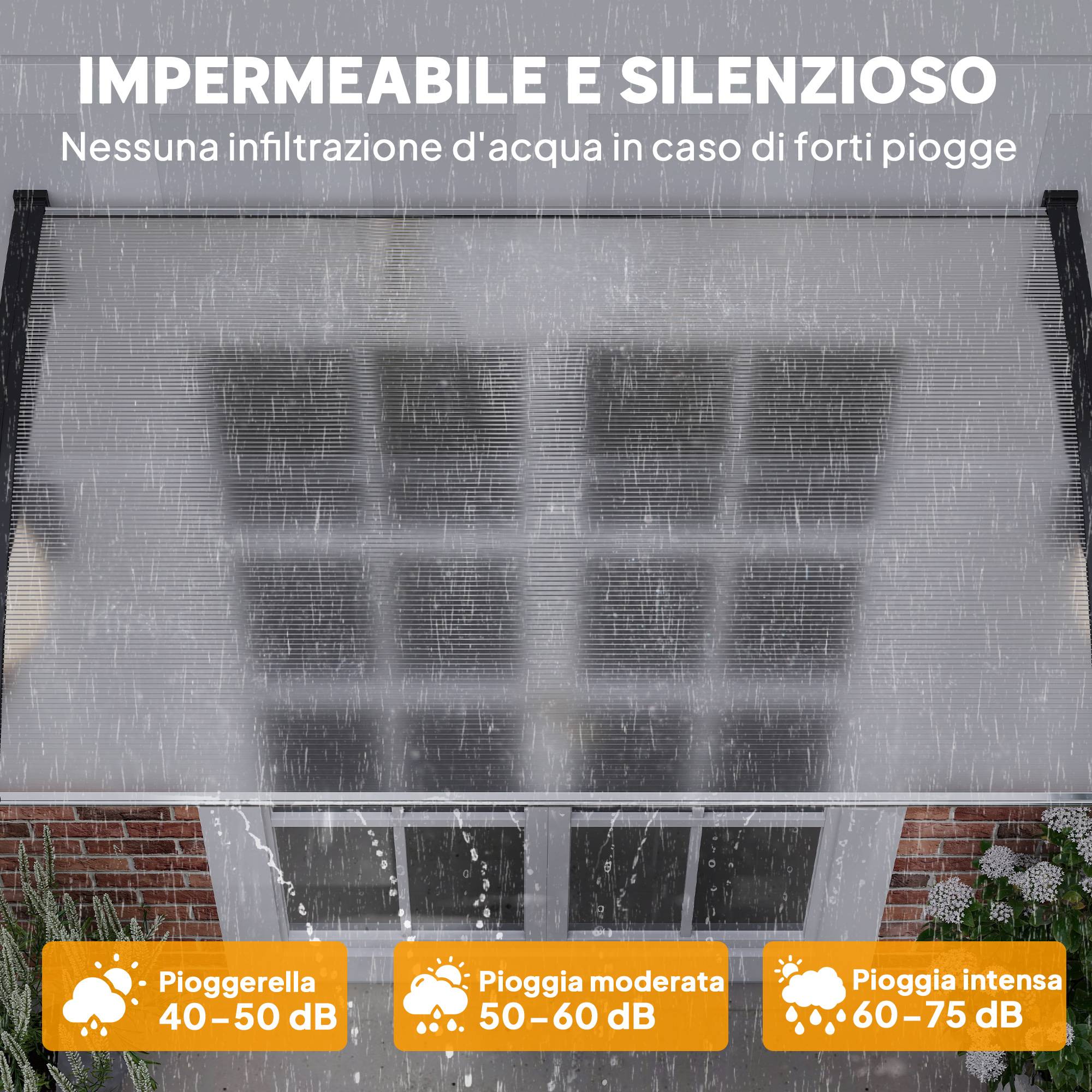 Marquise Porte Polycarbonate Aluminium Auvent Extérieur Protection Pluie 150x90cm Transparent - ComfortXL Outdoor Living - Image 7