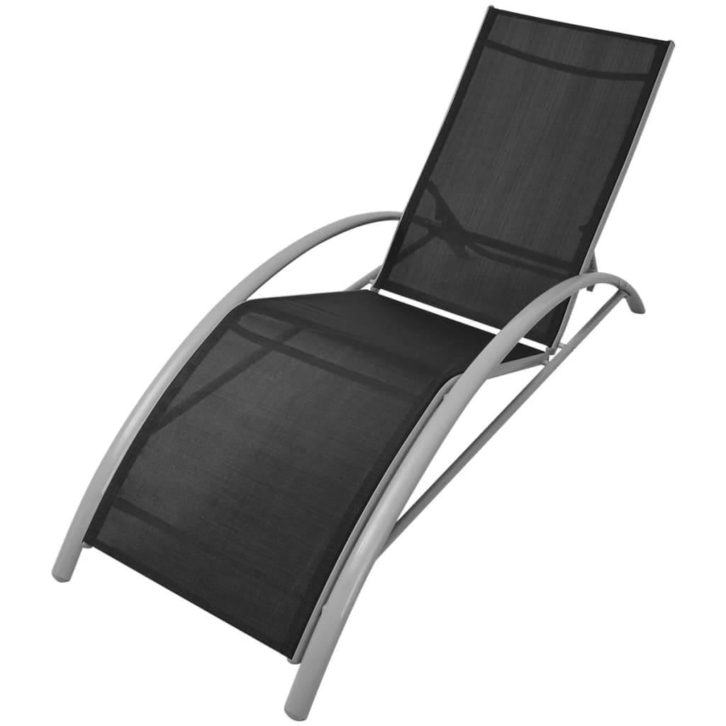 Helloshop26 - Chaises longues transat bain de soleil 156 x 60 x 89 cm en aluminium noir - Image 1