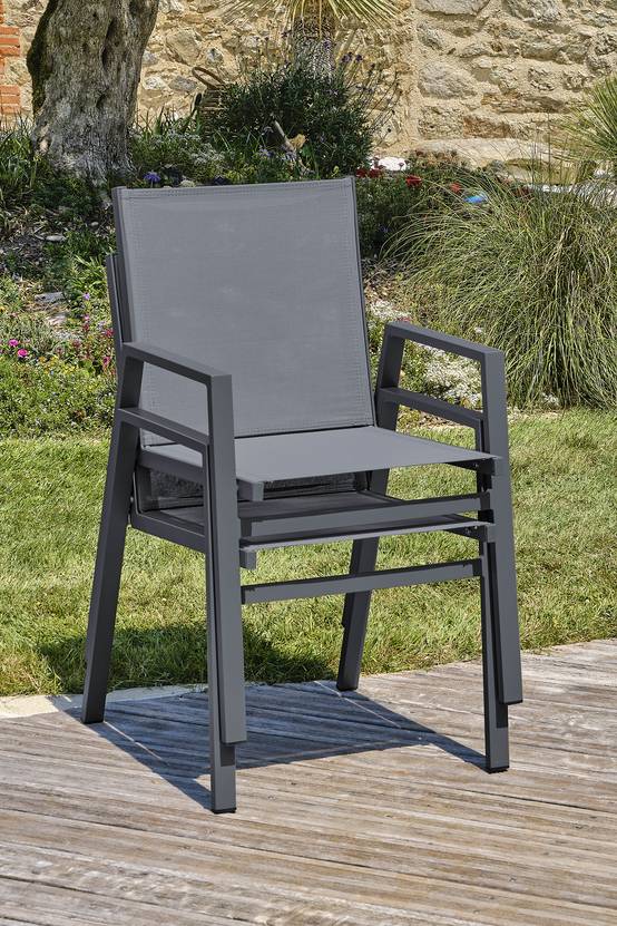 Dcb Garden - Ensemble repas de jardin 6 pl plateau céramique sur verre - Gris anthracite - FLORIDE - Image 4