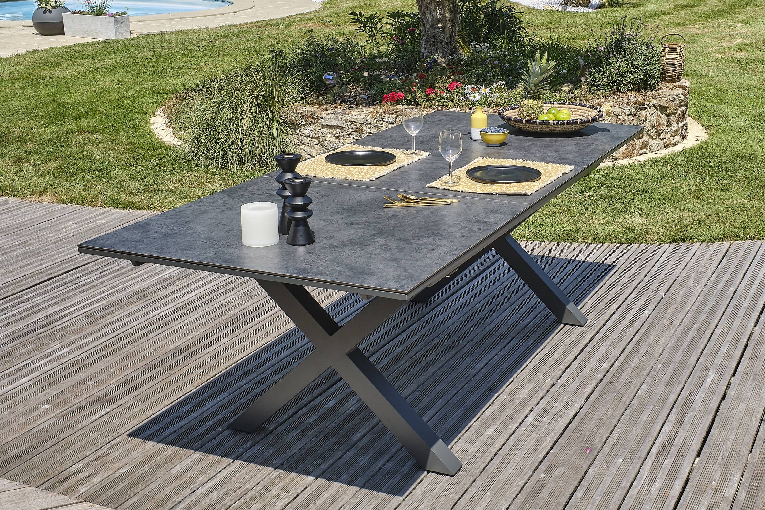 Dcb Garden - Ensemble repas de jardin 6 pl plateau céramique sur verre - Gris anthracite - FLORIDE - Image 3