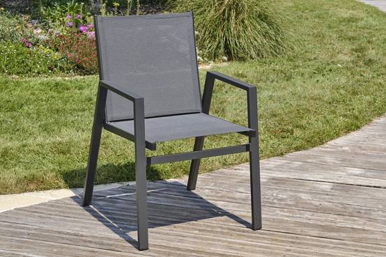 Dcb Garden - Ensemble repas de jardin 6 pl plateau céramique sur verre - Gris anthracite - FLORIDE - Image 5