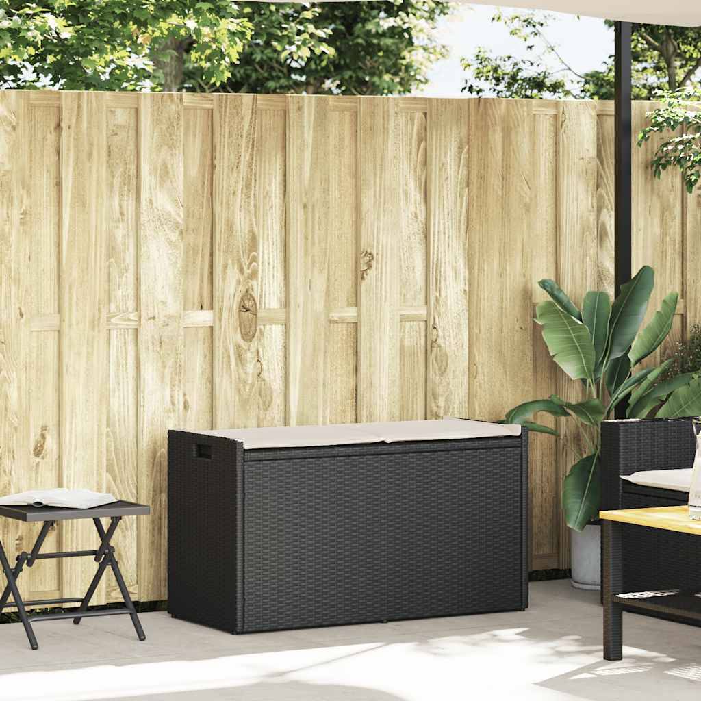 Banc Coffre Rangement Résine Tressée Jardin Assise 100cm Noir - ComfortXL Outdoor Living - Image 2