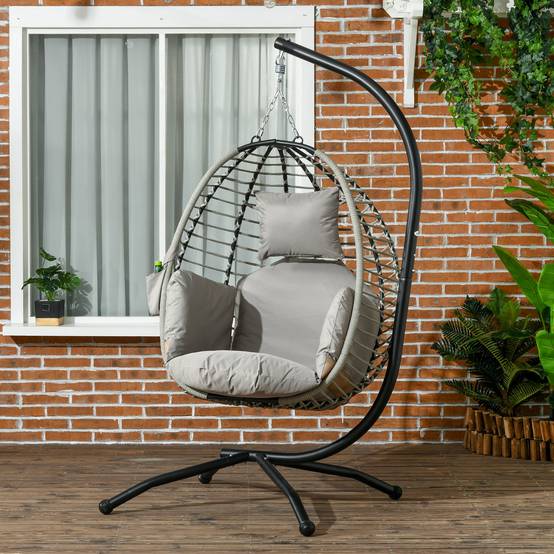 Fauteuil œuf suspendu acier intérieur extérieur pliable 110x100x188cm gris - ComfortXL Outdoor Living - Image 4